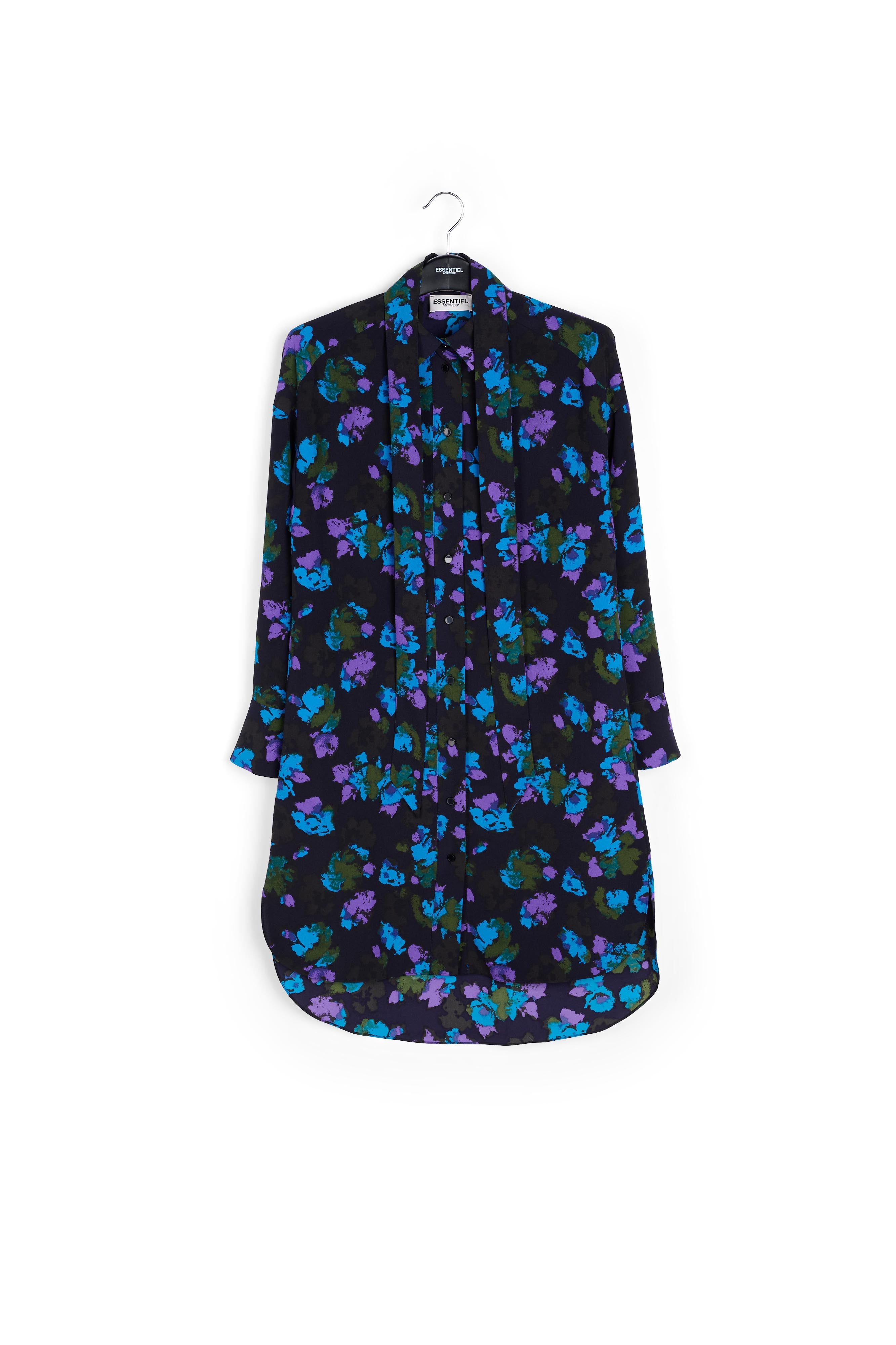 Black and red floral print midi shirt dress RE—SSENTIEL | Essentiel second hand