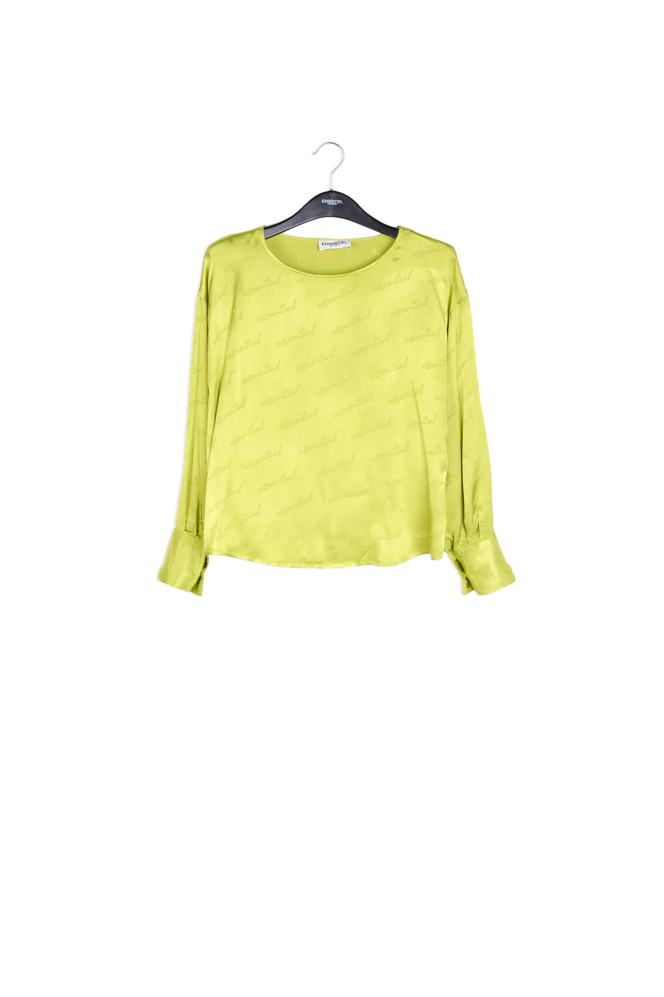 Lime green satin jacquard loose-fit top RE—SSENTIEL | Essentiel second hand