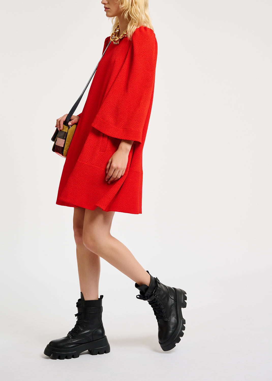 Red mini dress with trumpet sleeves RE—SSENTIEL | Essentiel second hand