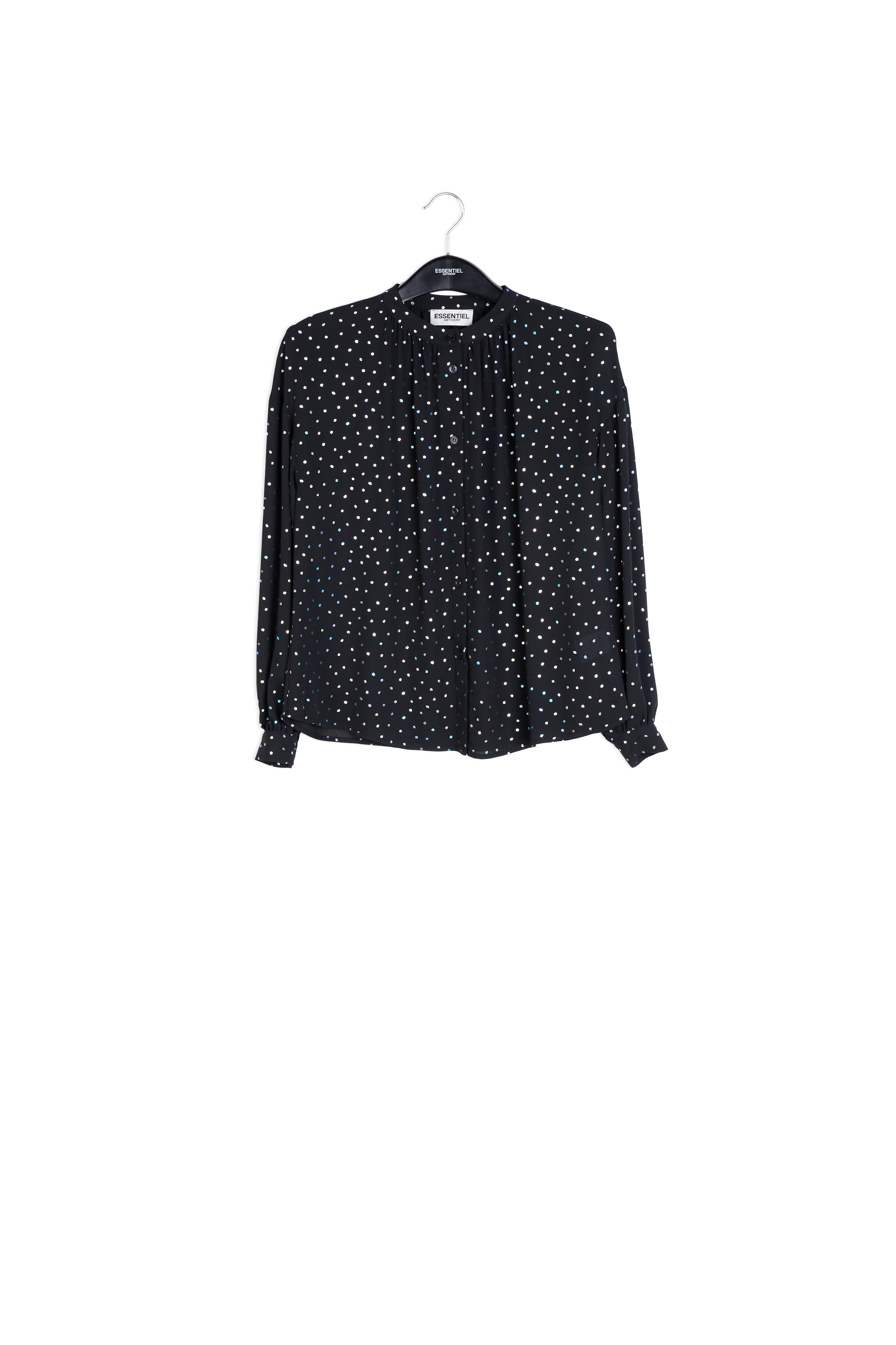 Black buttoned blouse with holographic polka dots RE—SSENTIEL | Essentiel second hand