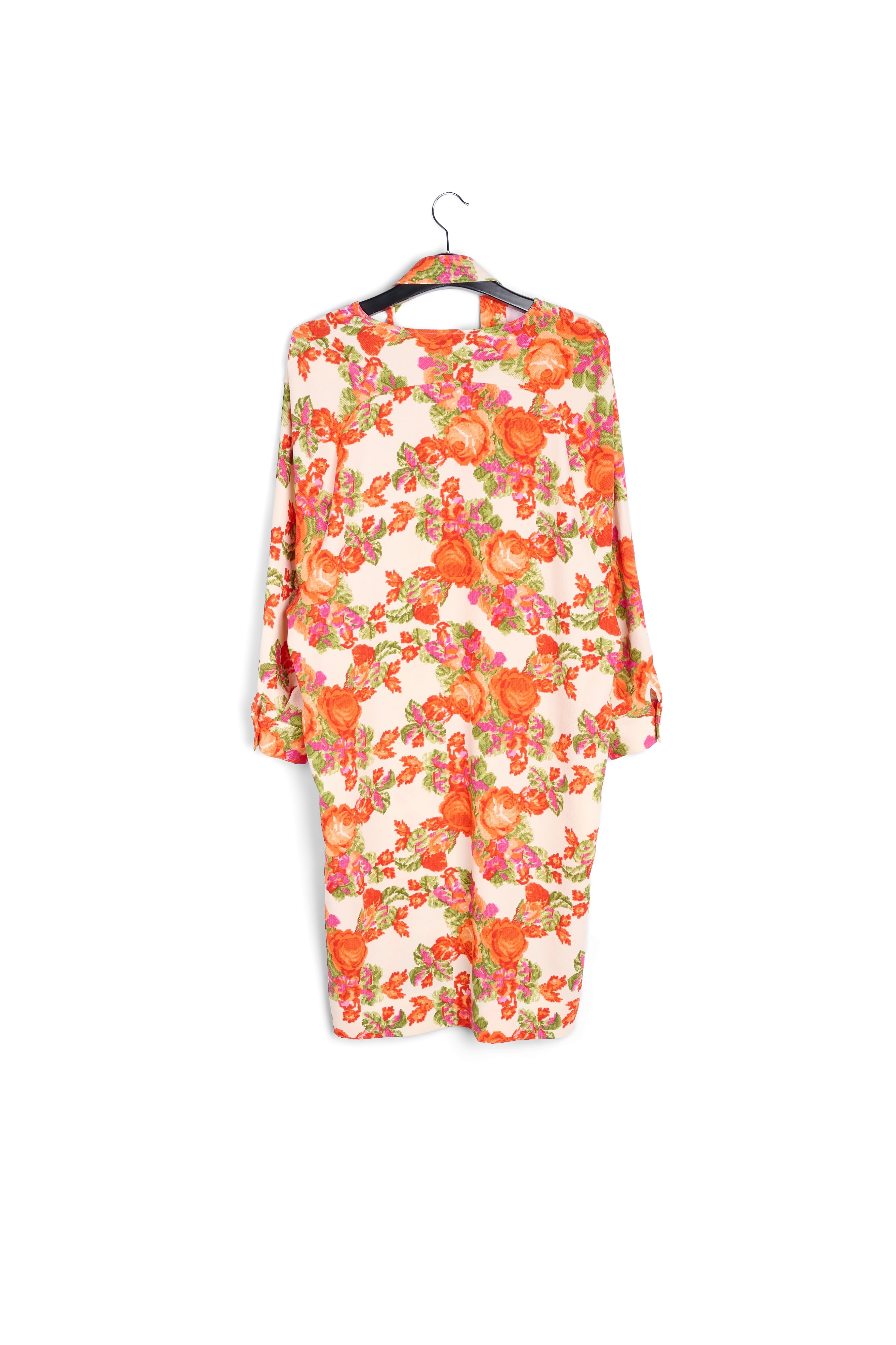 Jurk met v-hals en oranje/rode bloemenprint RE—SSENTIEL | Essentiel second hand