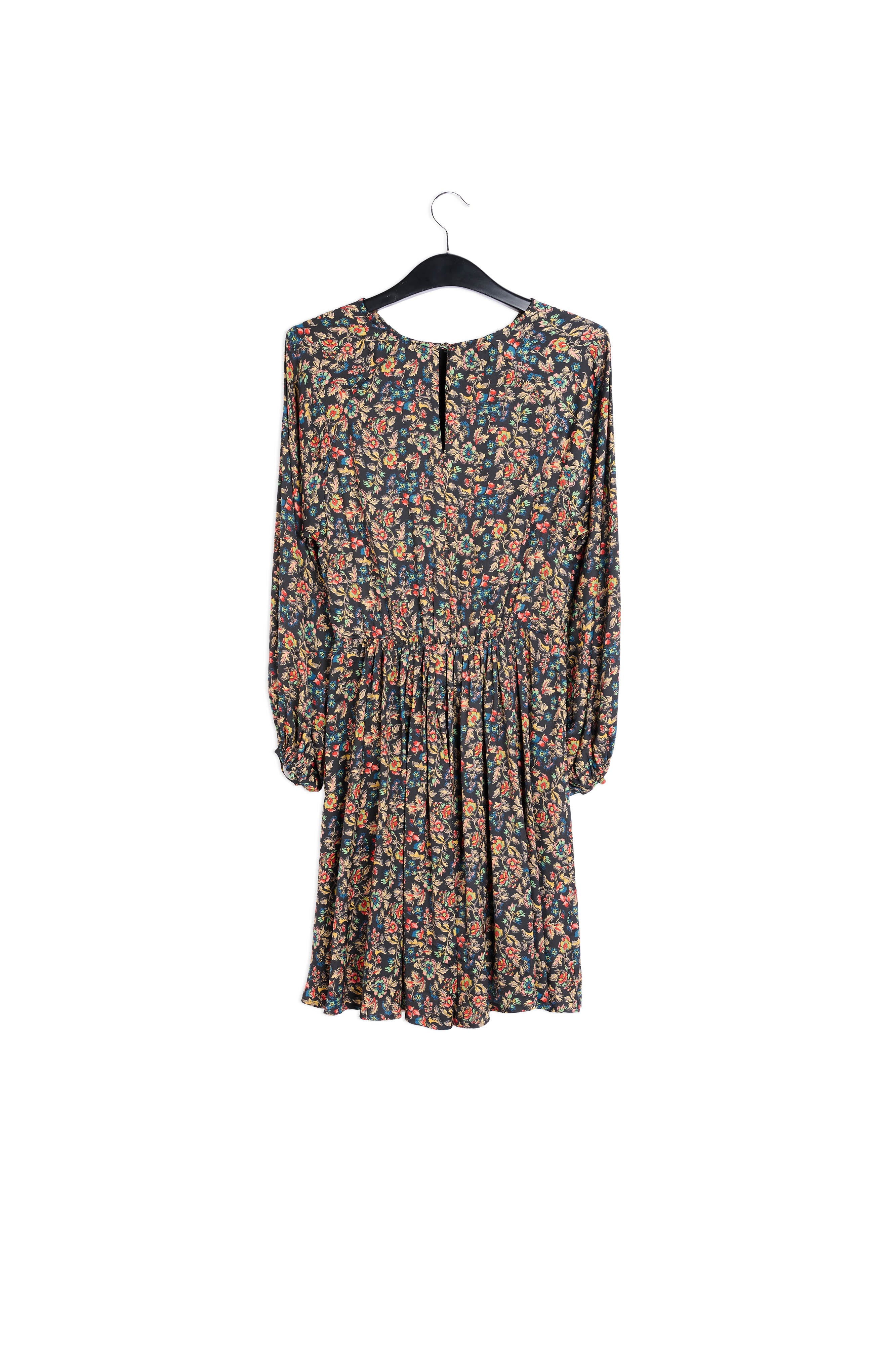 Brown long-sleeved mini dress with flower print RE—SSENTIEL | Essentiel second hand