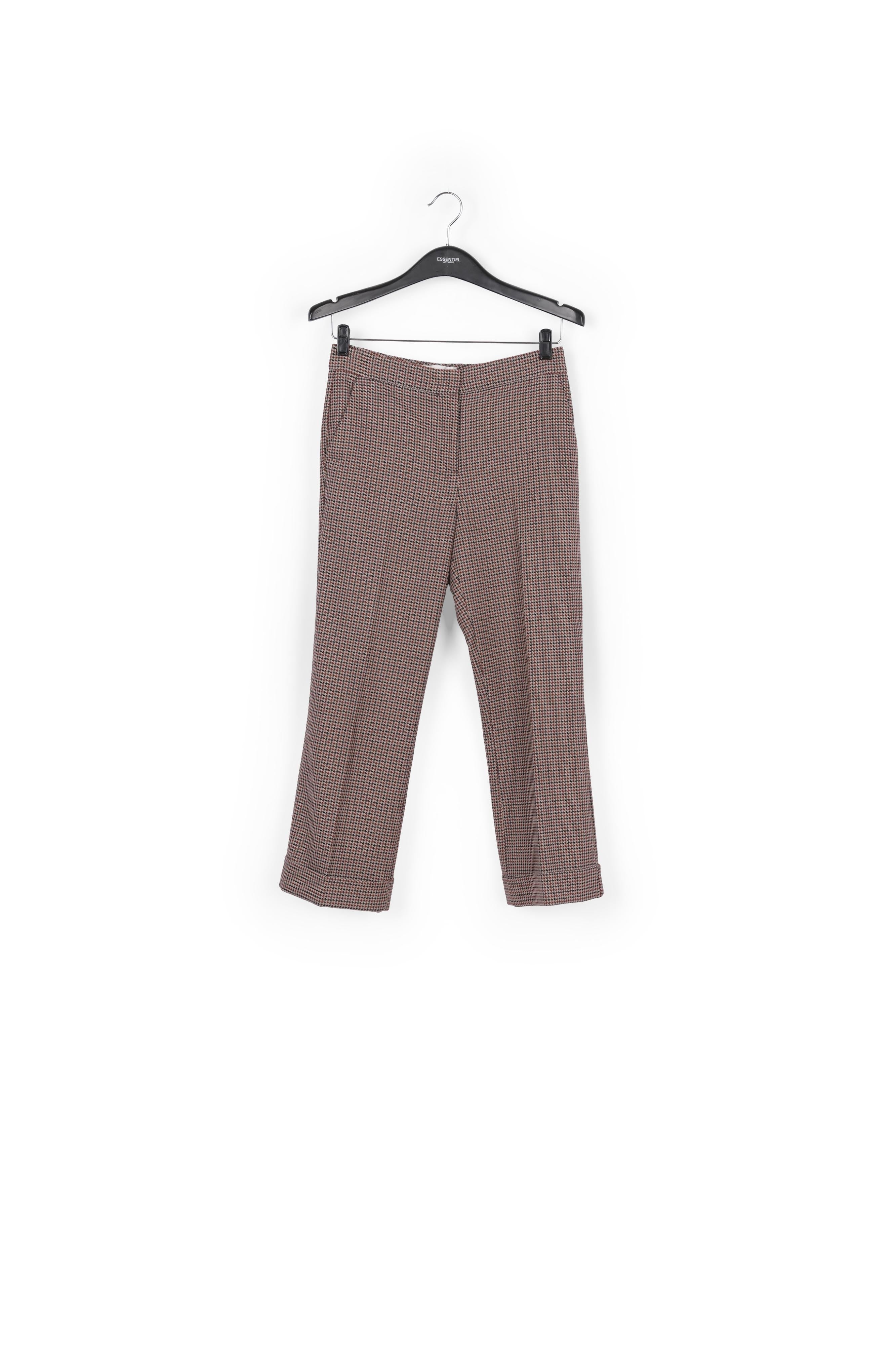 Pantalon 7/8ème pied-de-poule beige avec ourlet replié RE—SSENTIEL | Essentiel second hand