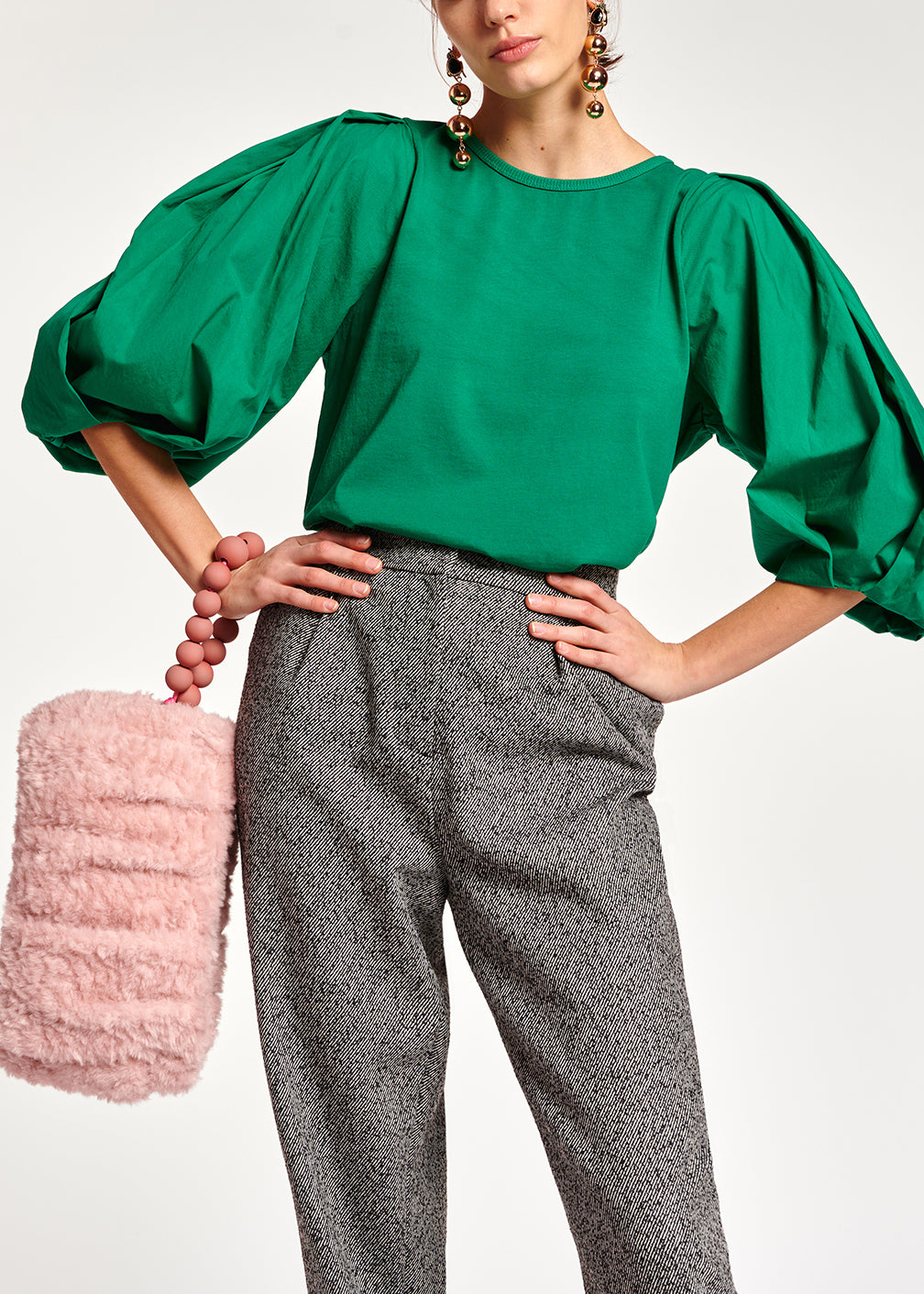 Green jersey T-shirt with cotton-poplin sleeves RE—SSENTIEL | Essentiel second hand