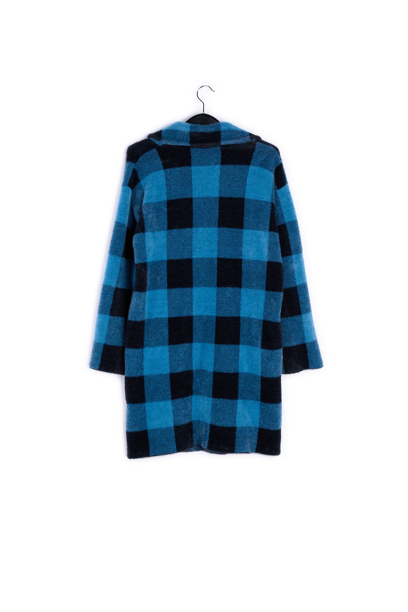 Black and blue check knitted coat RE—SSENTIEL | Essentiel second hand