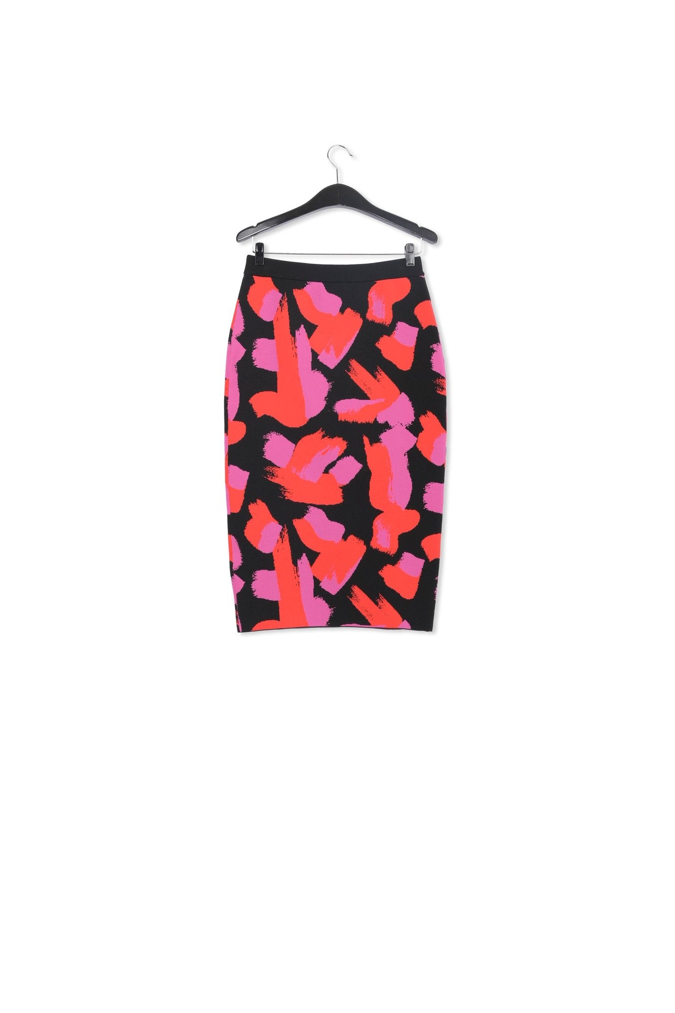 Black, red and fuchsia jacquard-knit midi skirt RE—SSENTIEL | Essentiel second hand