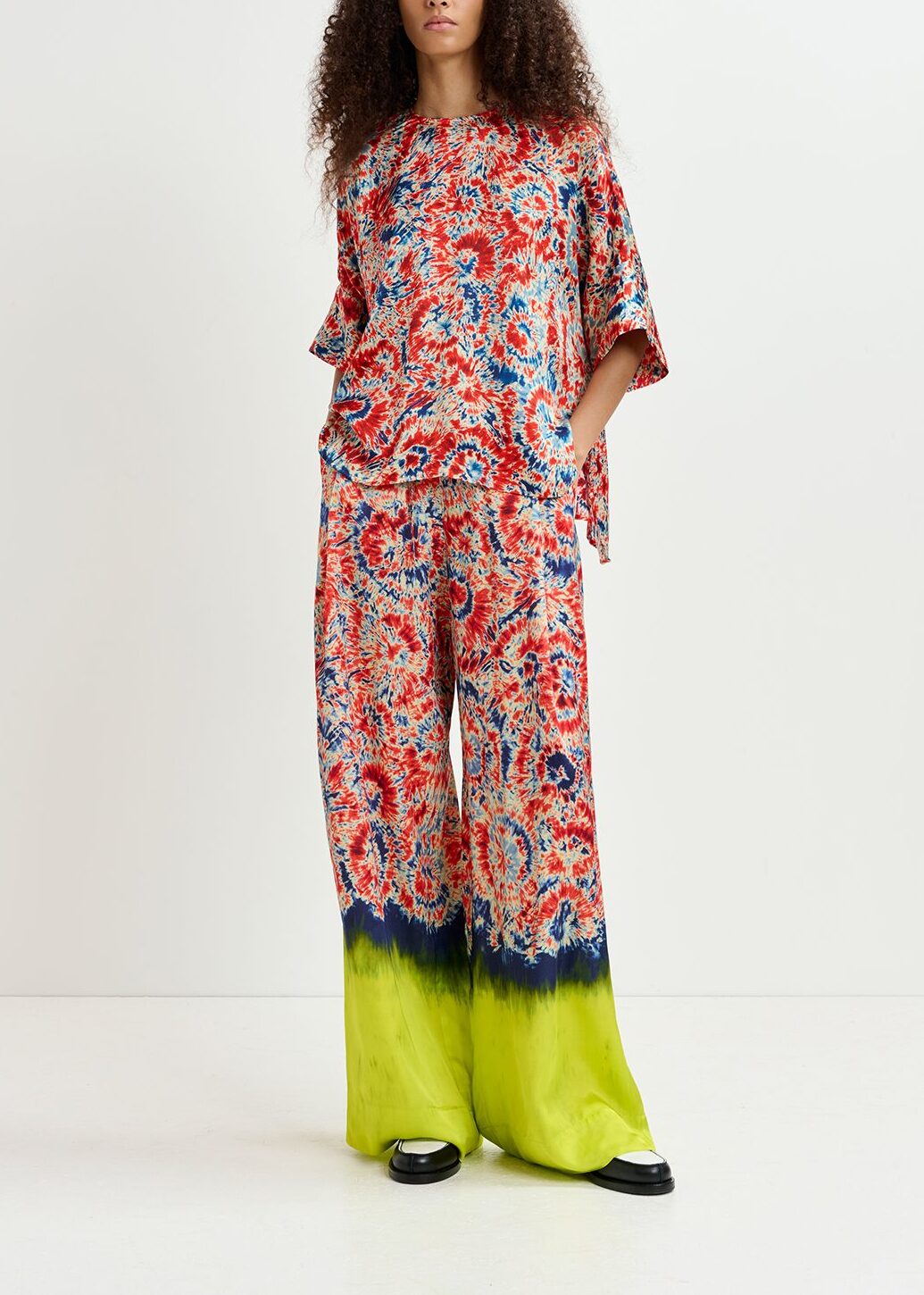 Red and blue tie-dye printed oversized top RE—SSENTIEL | Essentiel second hand