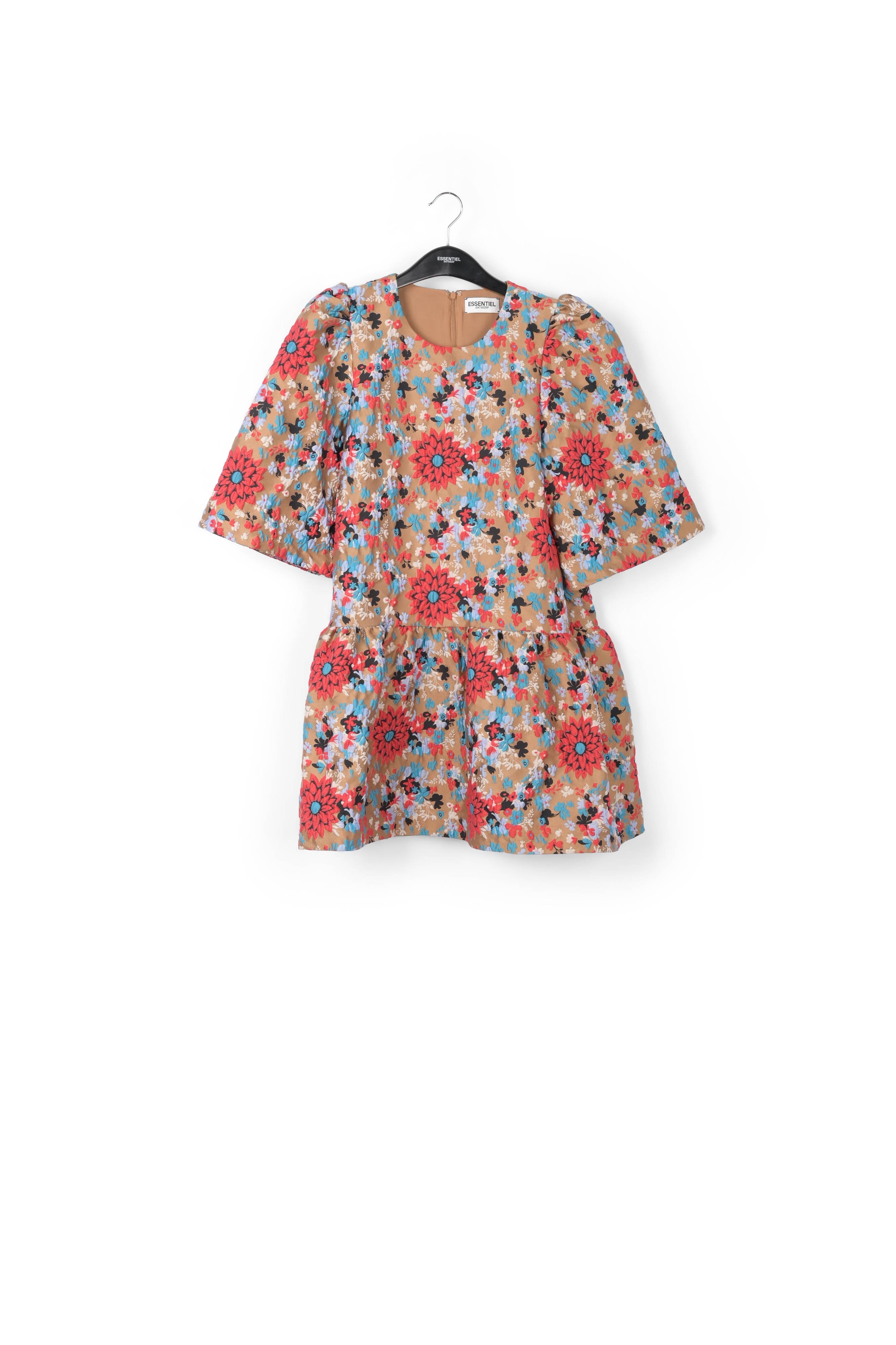 Camel floral jacquard mini dress RE—SSENTIEL | Essentiel second hand