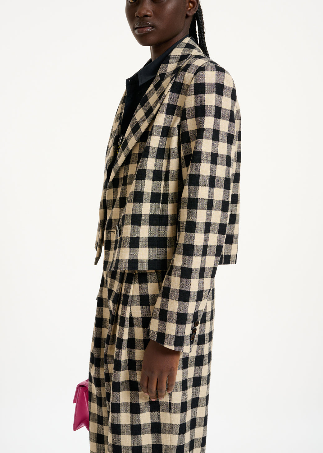 Black and beige checkered cropped blazer RE—SSENTIEL | Essentiel second hand