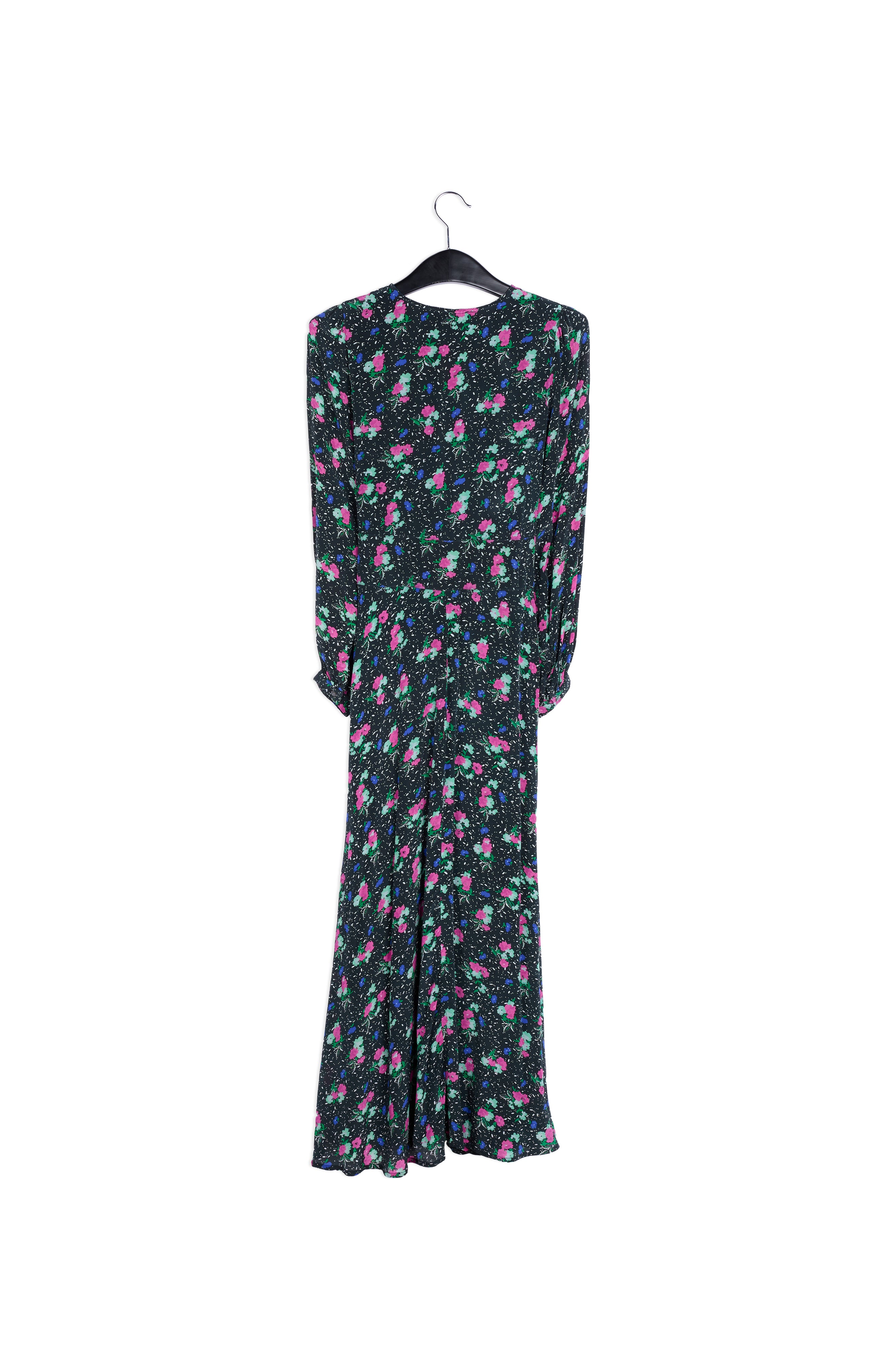 Robe maxi portefeuille noire à fleurs RE—SSENTIEL | Essentiel second hand