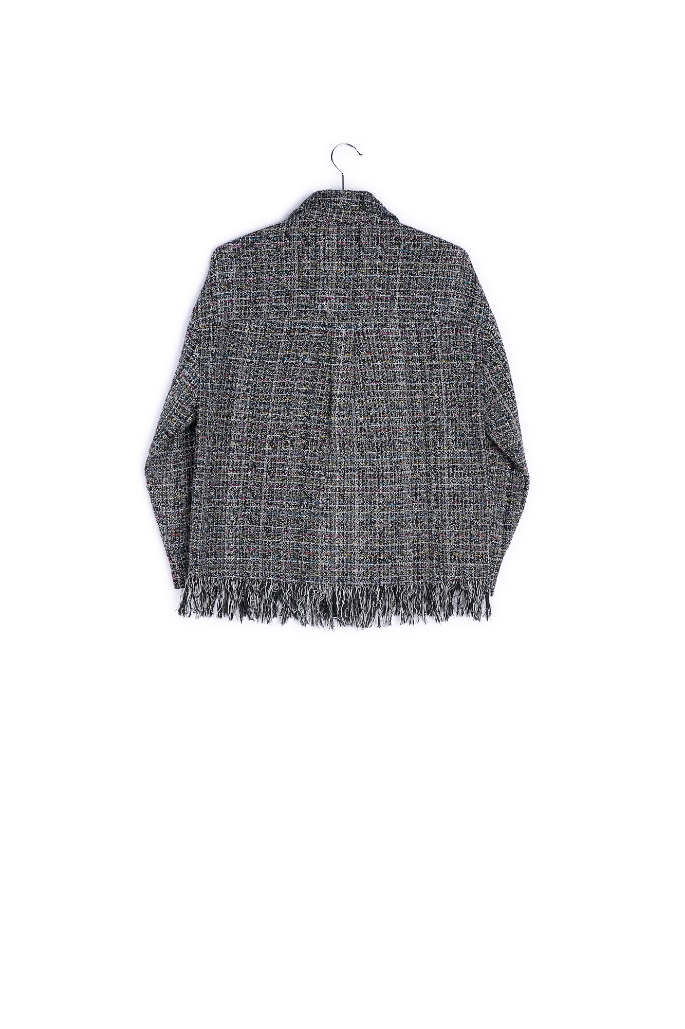 Black check jacket with fringed hem RE—SSENTIEL | Essentiel second hand