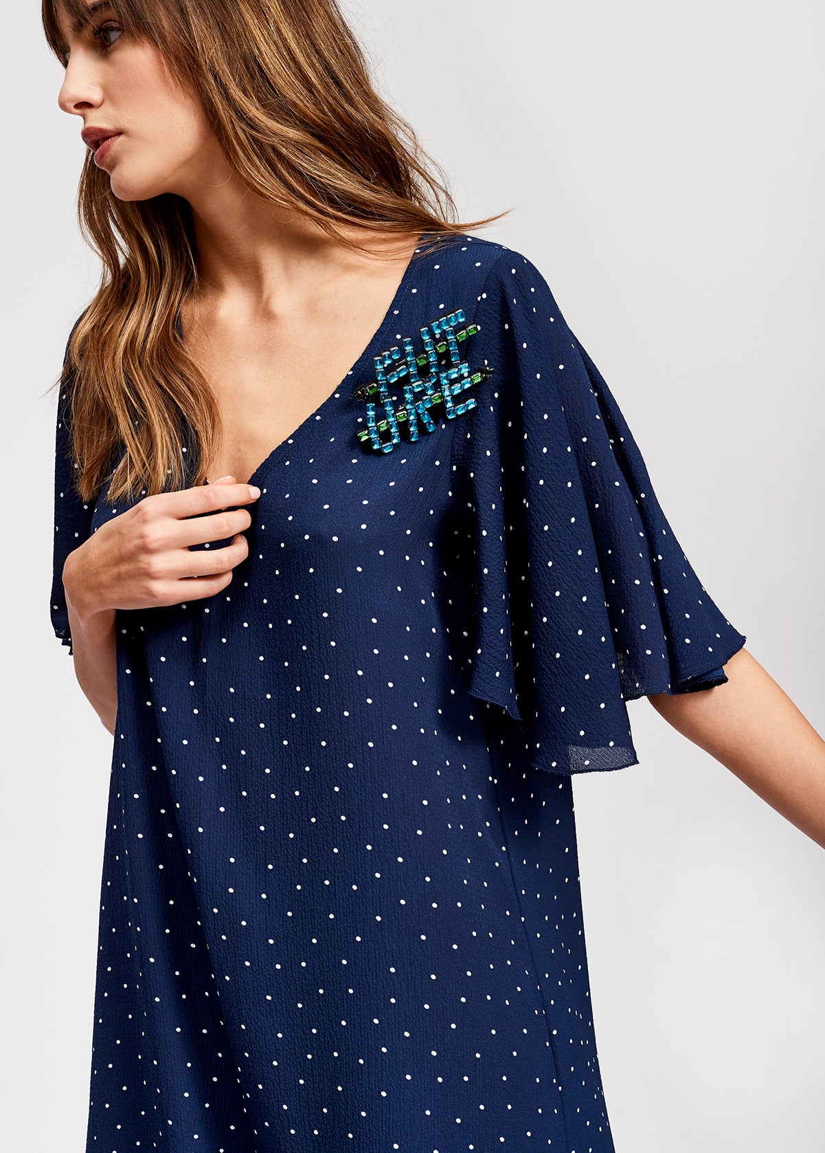 Flared dark blue polka dot dress RE—SSENTIEL | Essentiel second hand