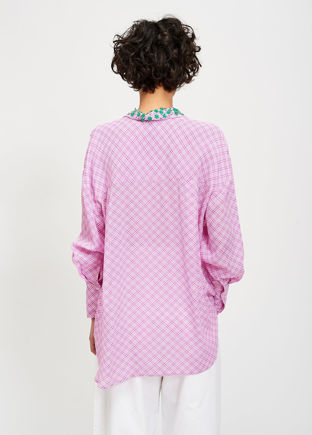 Pink and white check shirt with embellished collar RE—SSENTIEL | Essentiel second hand