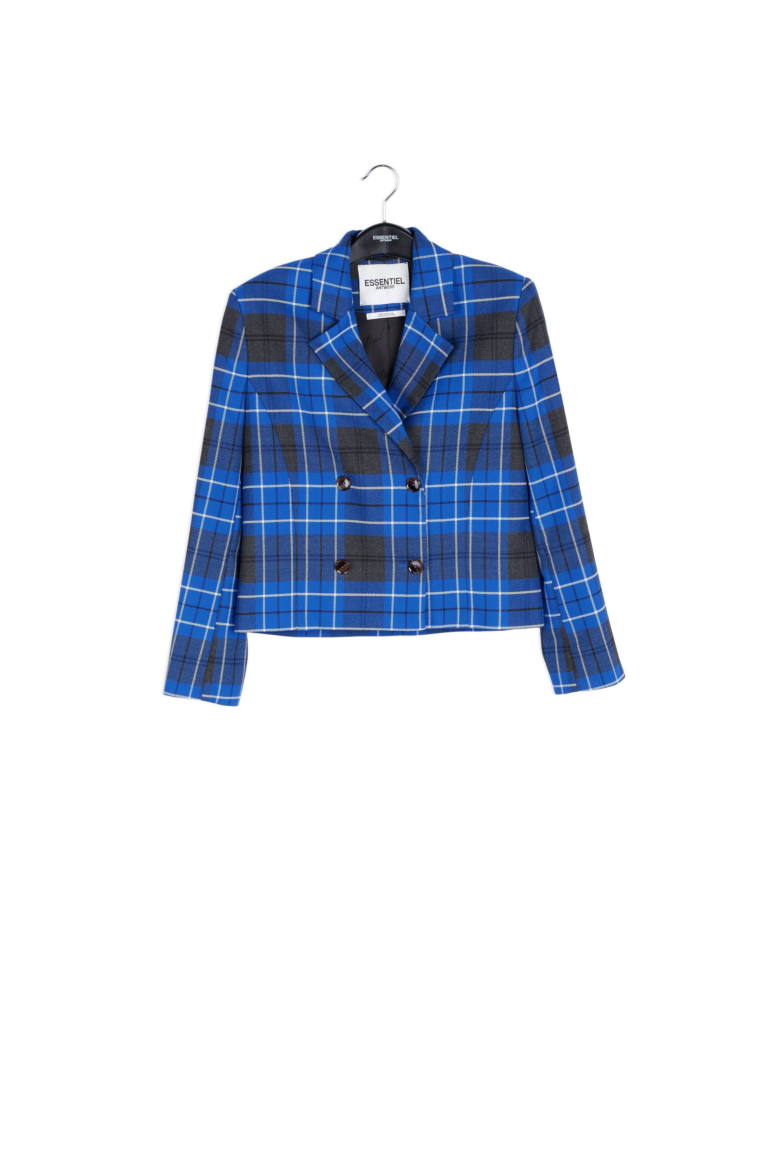 Blue check cropped-fit blazer RE—SSENTIEL | Essentiel second hand