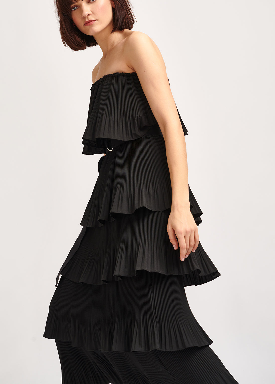 Black tiered strapless dress RE—SSENTIEL | Essentiel second hand