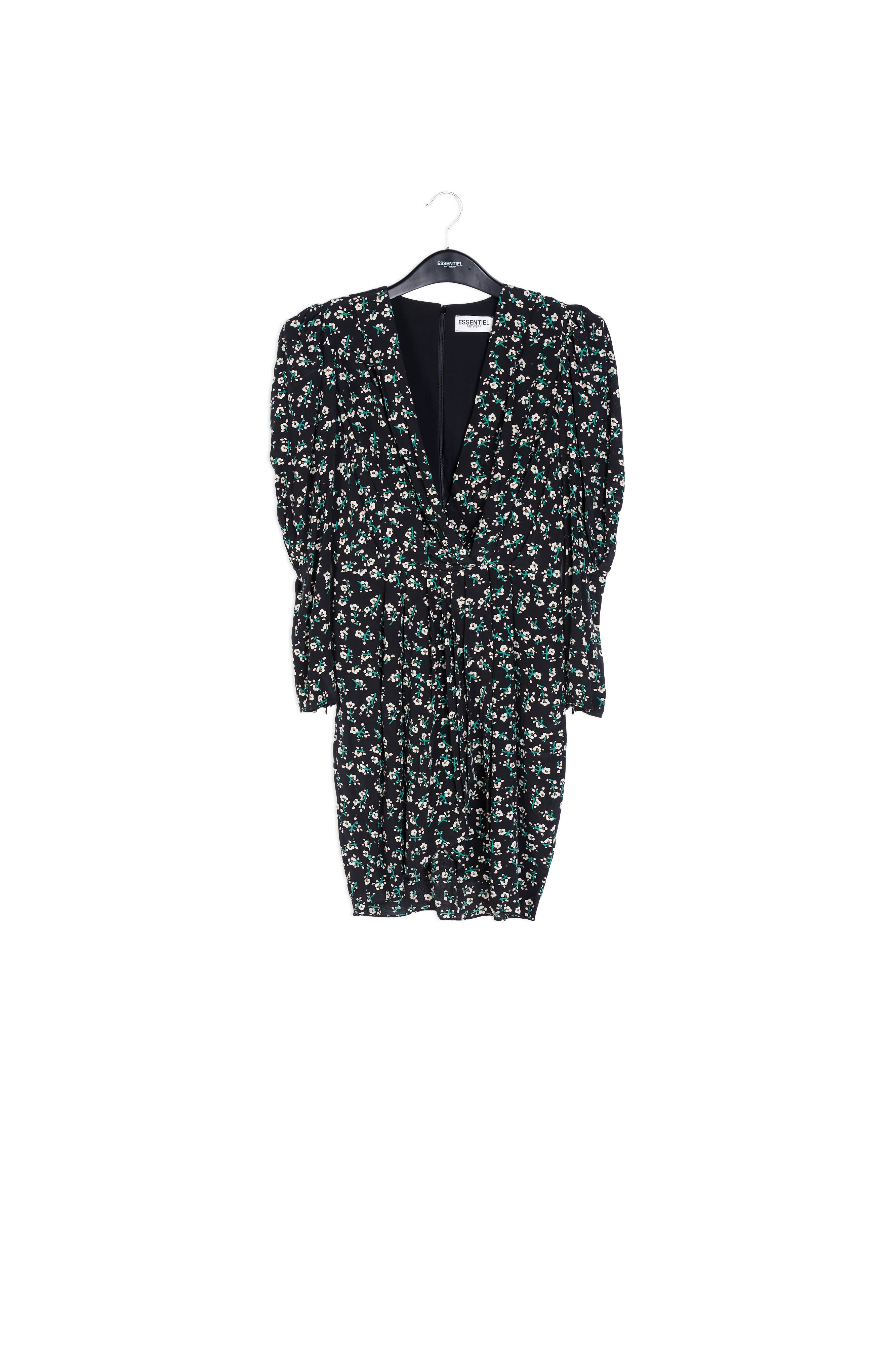 Black floral mini wrap dress RE—SSENTIEL | Essentiel second hand