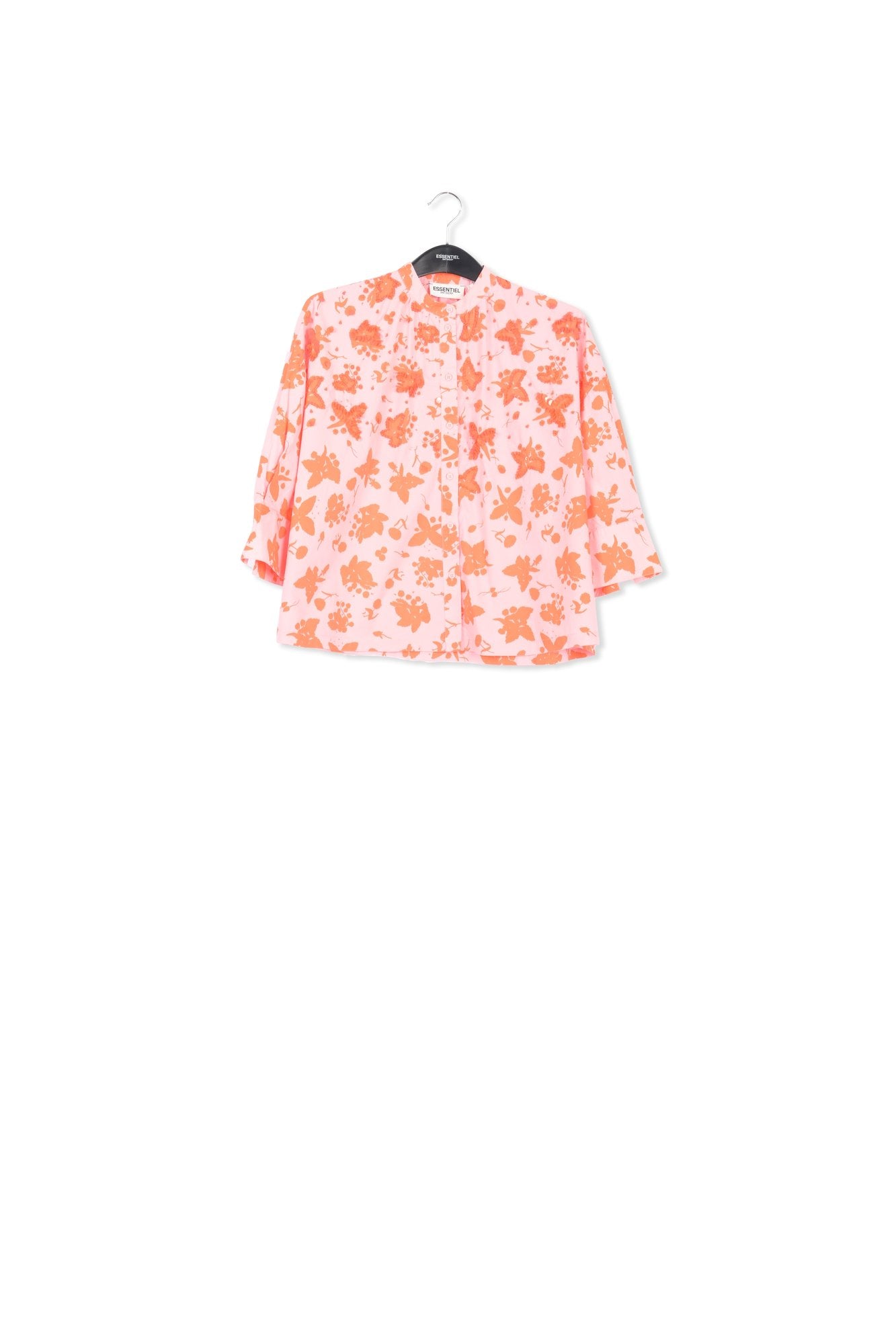 Light pink and red floral print cotton shirt RE—SSENTIEL | Essentiel second hand