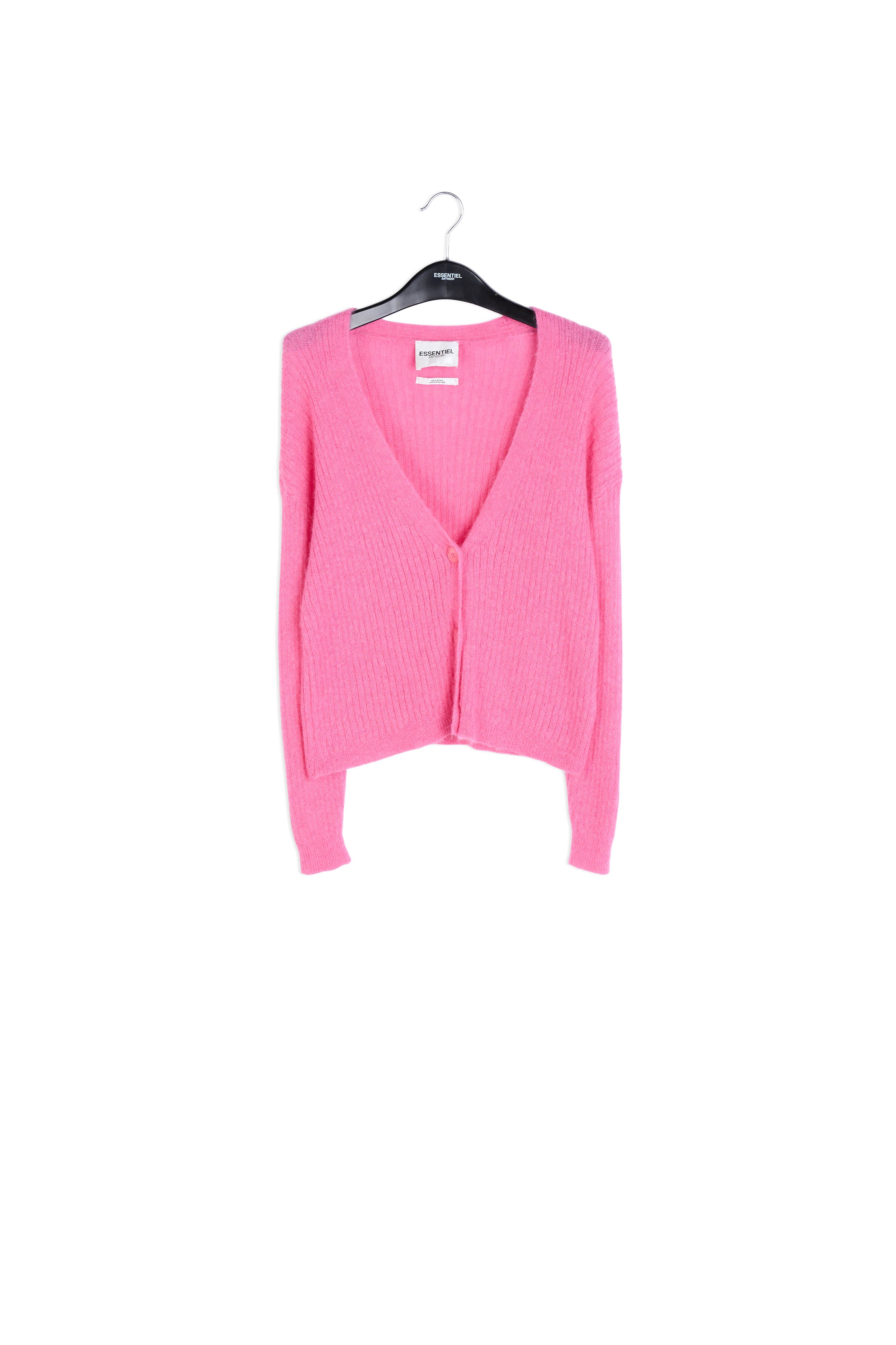 Neonroze ribgebreide cardigan van mohairmix RE—SSENTIEL | Essentiel second hand