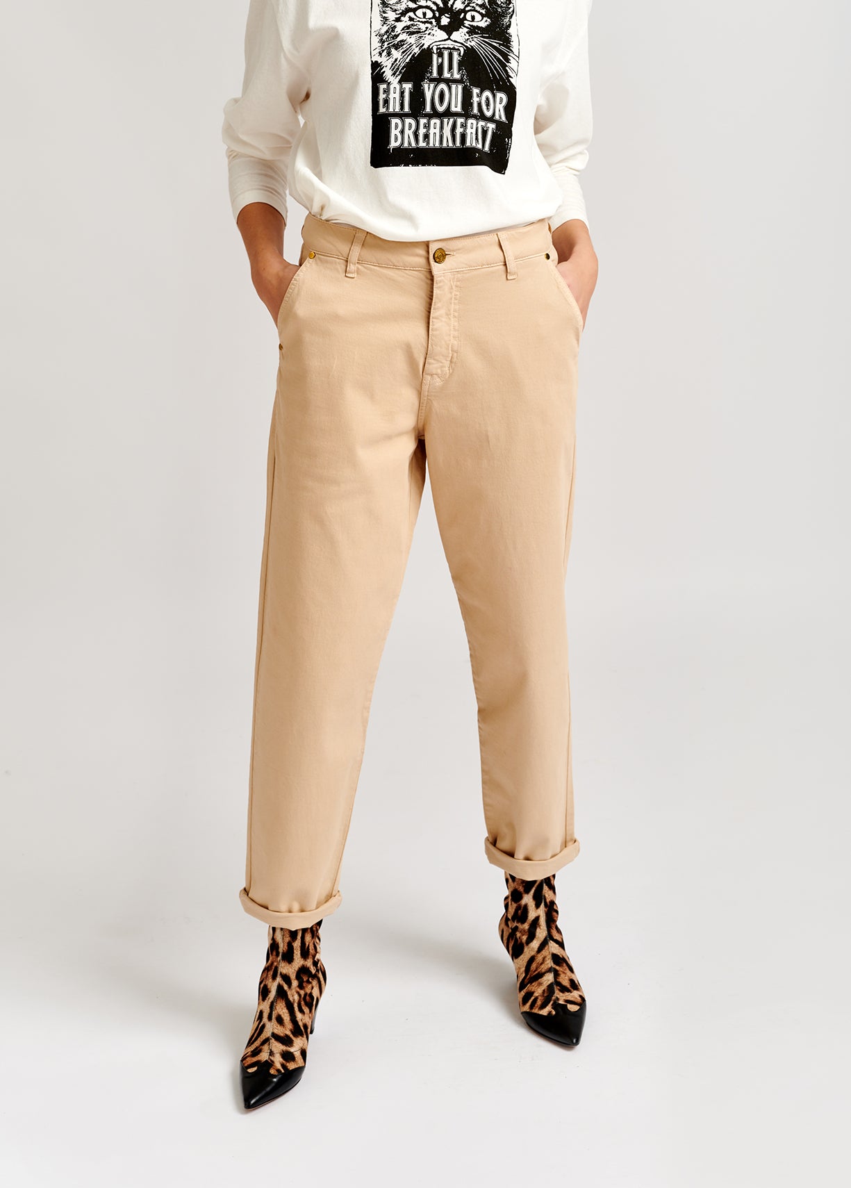 Beige broek met hoge taille RE—SSENTIEL | Essentiel second hand