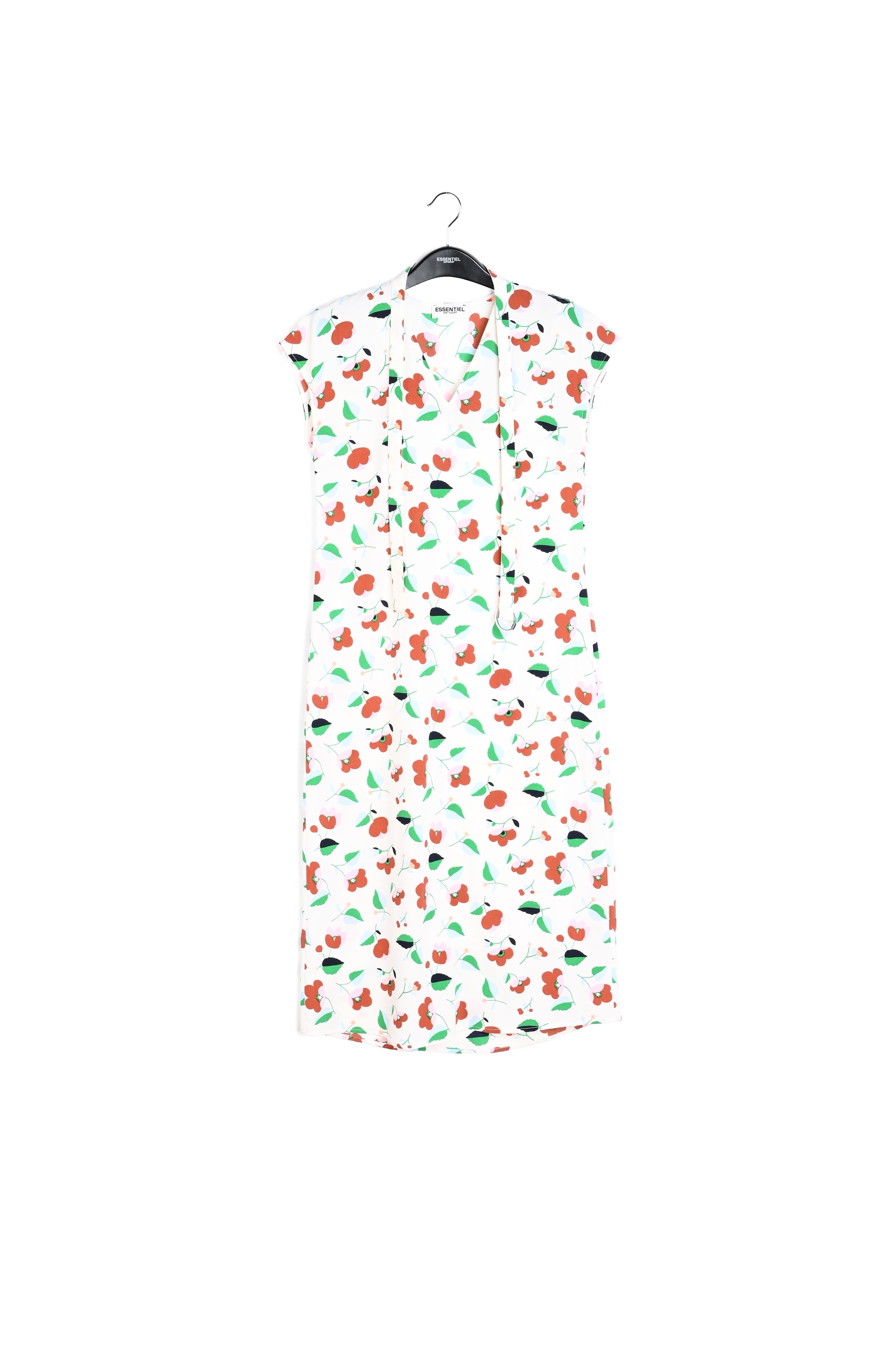 Gebroken witte midi-jurk met bloemenprint en riem RE—SSENTIEL | Essentiel second hand