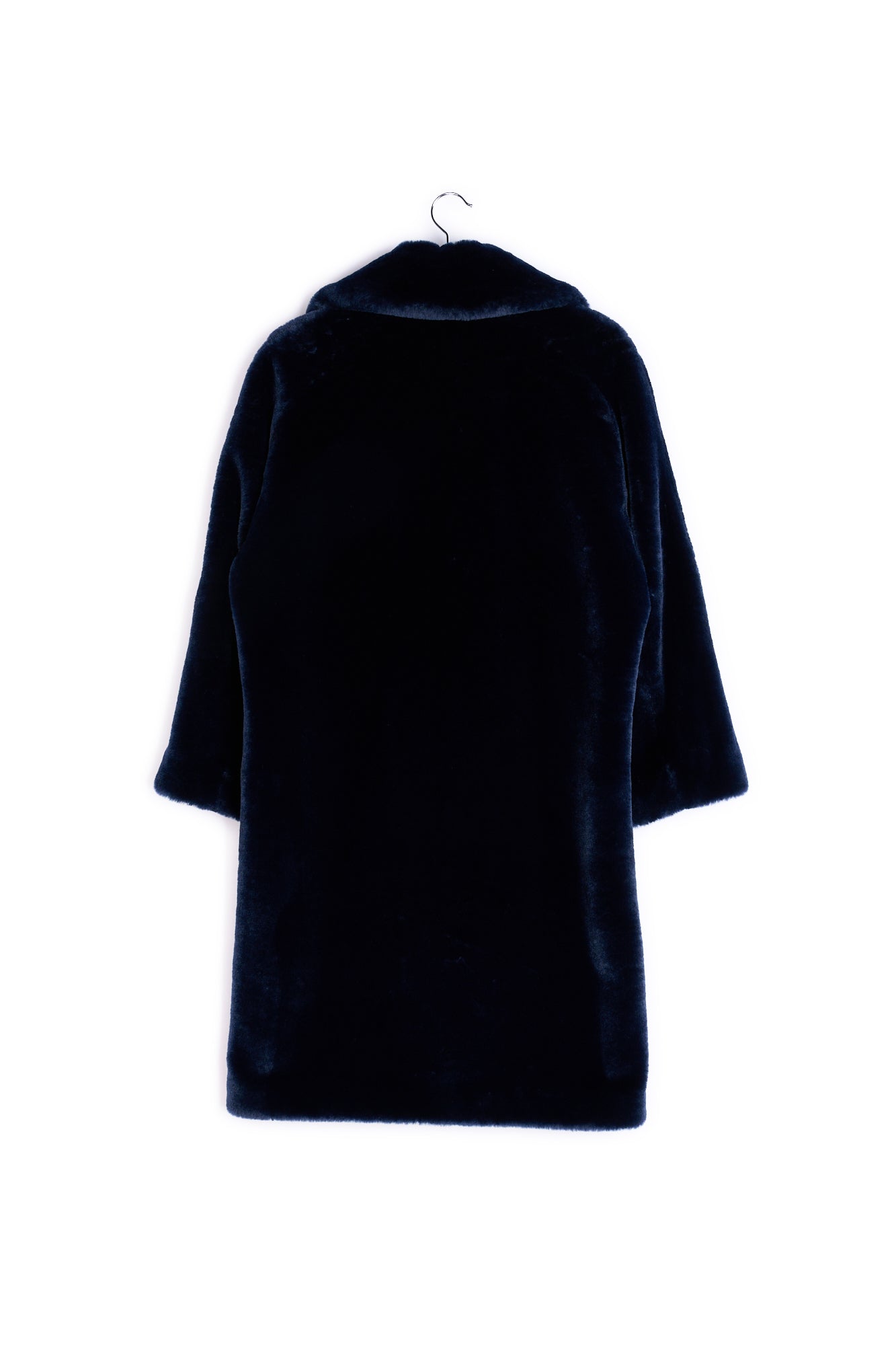Dark blue recycled faux fur coat RE—SSENTIEL | Essentiel second hand