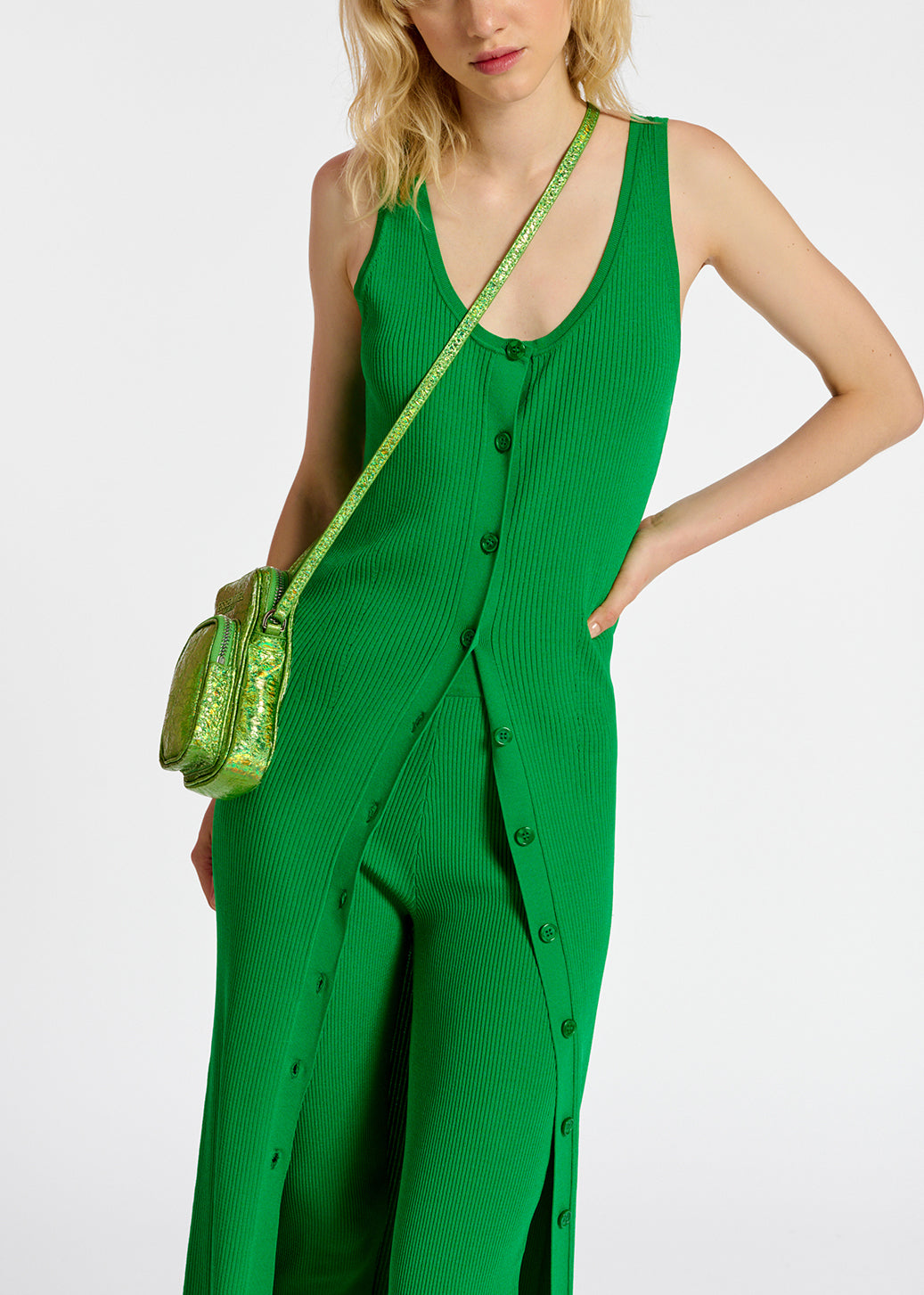 Green long rib-knitted cardigan RE—SSENTIEL | Essentiel second hand