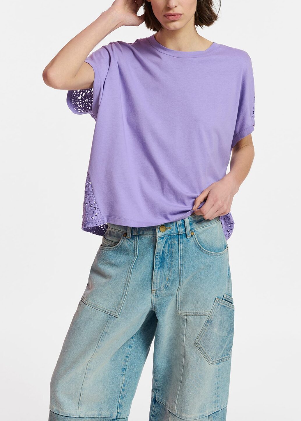 Lilac T-shirt with lace back panel RE—SSENTIEL | Essentiel second hand