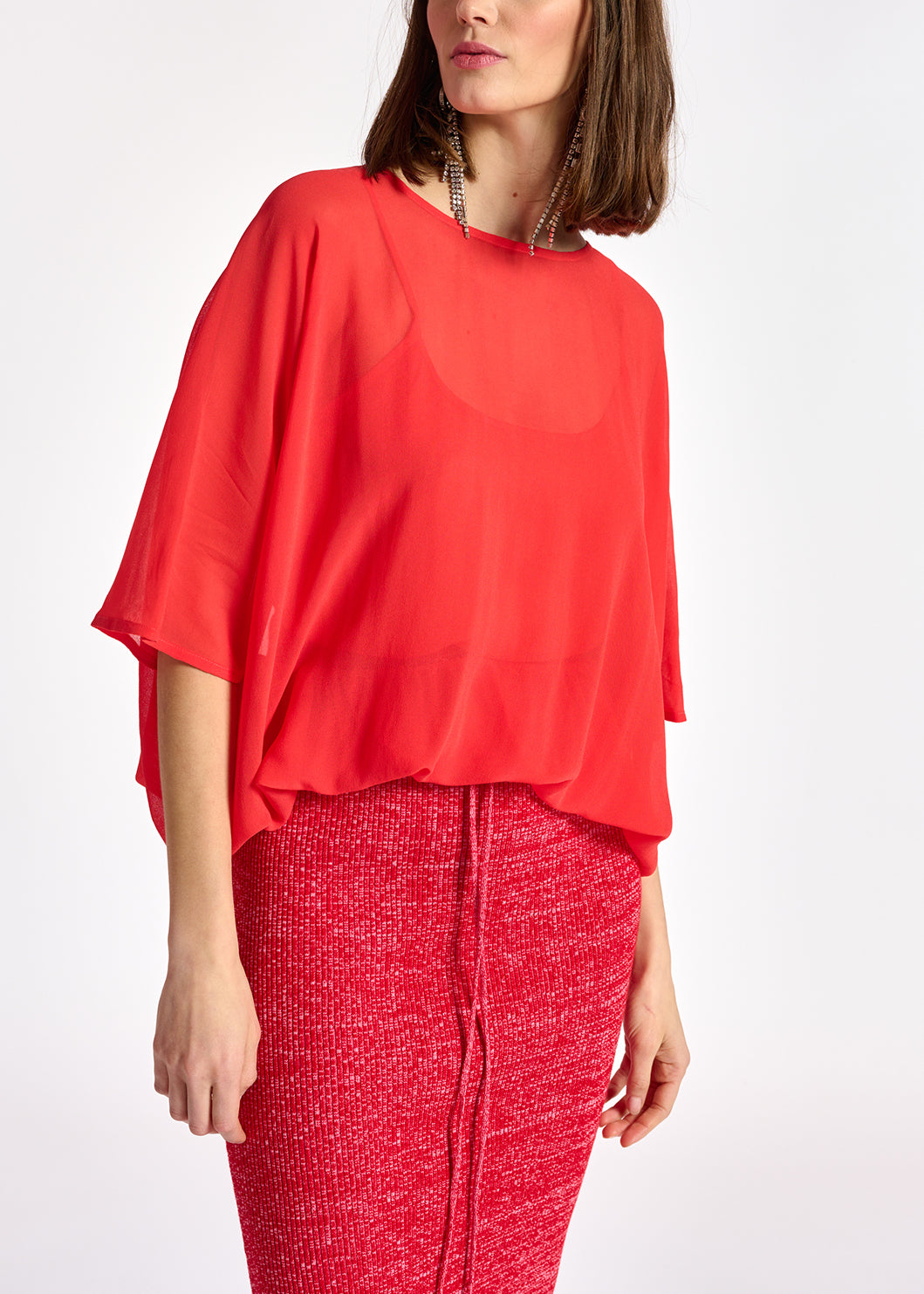 Red voluminous sheer top RE—SSENTIEL | Essentiel second hand