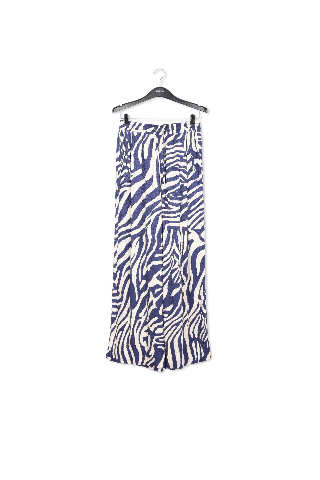 Navy blue and off-white zebra-print wide-leg pants RE—SSENTIEL | Essentiel second hand