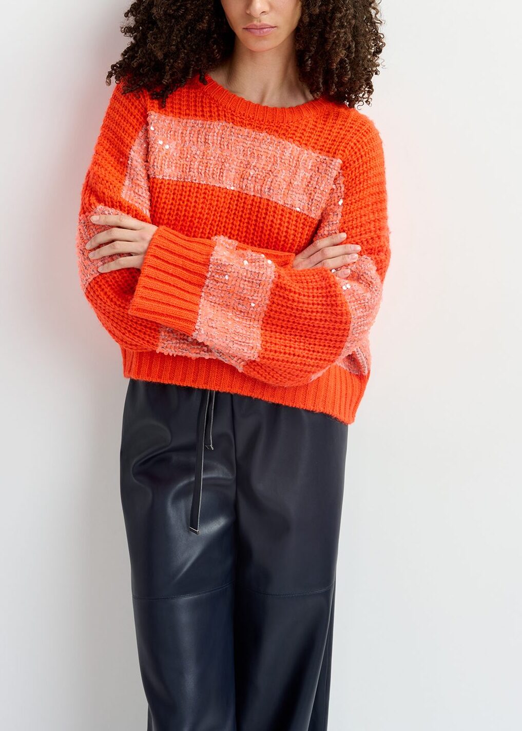 Orange knit sweater with sequin-embellished stripes RE—SSENTIEL | Essentiel second hand