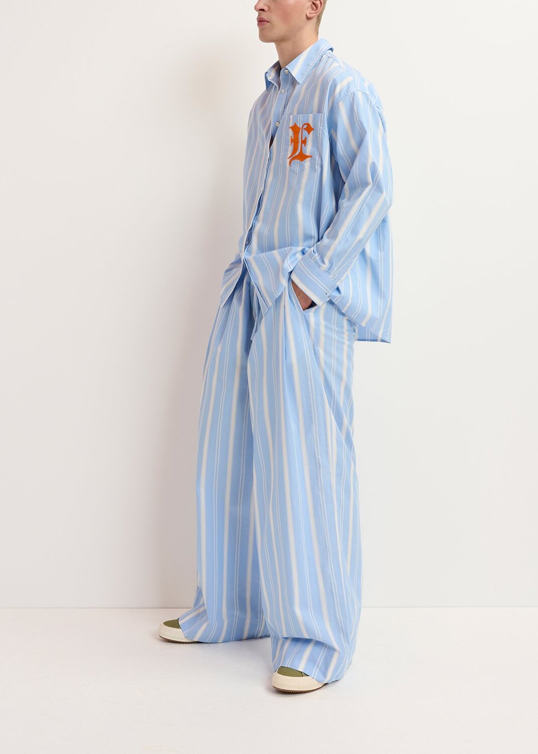 Blue and white striped cotton pants RE—SSENTIEL | Essentiel second hand