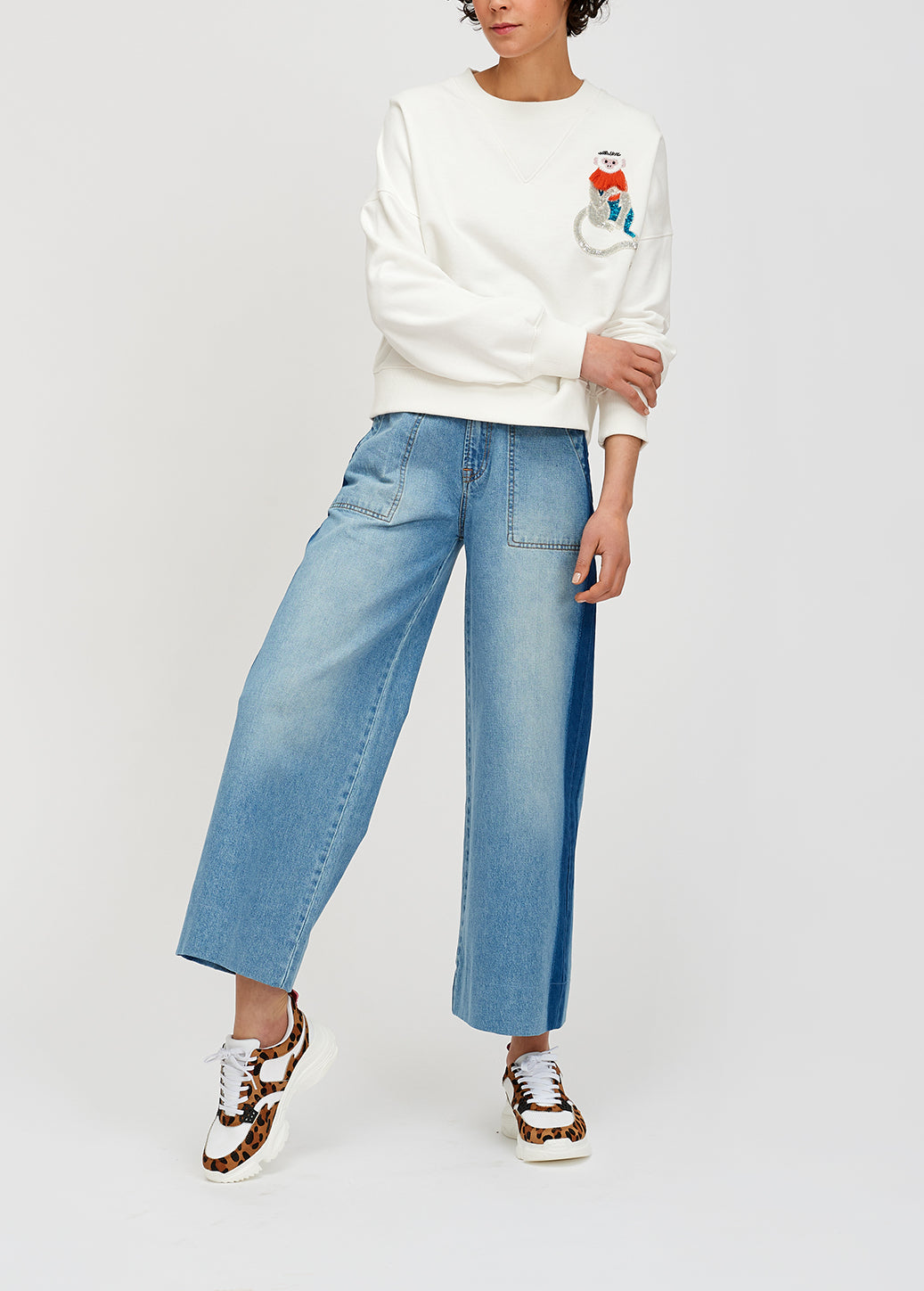 Embroidered off-white cotton-jersey sweatshirt RE—SSENTIEL | Essentiel second hand
