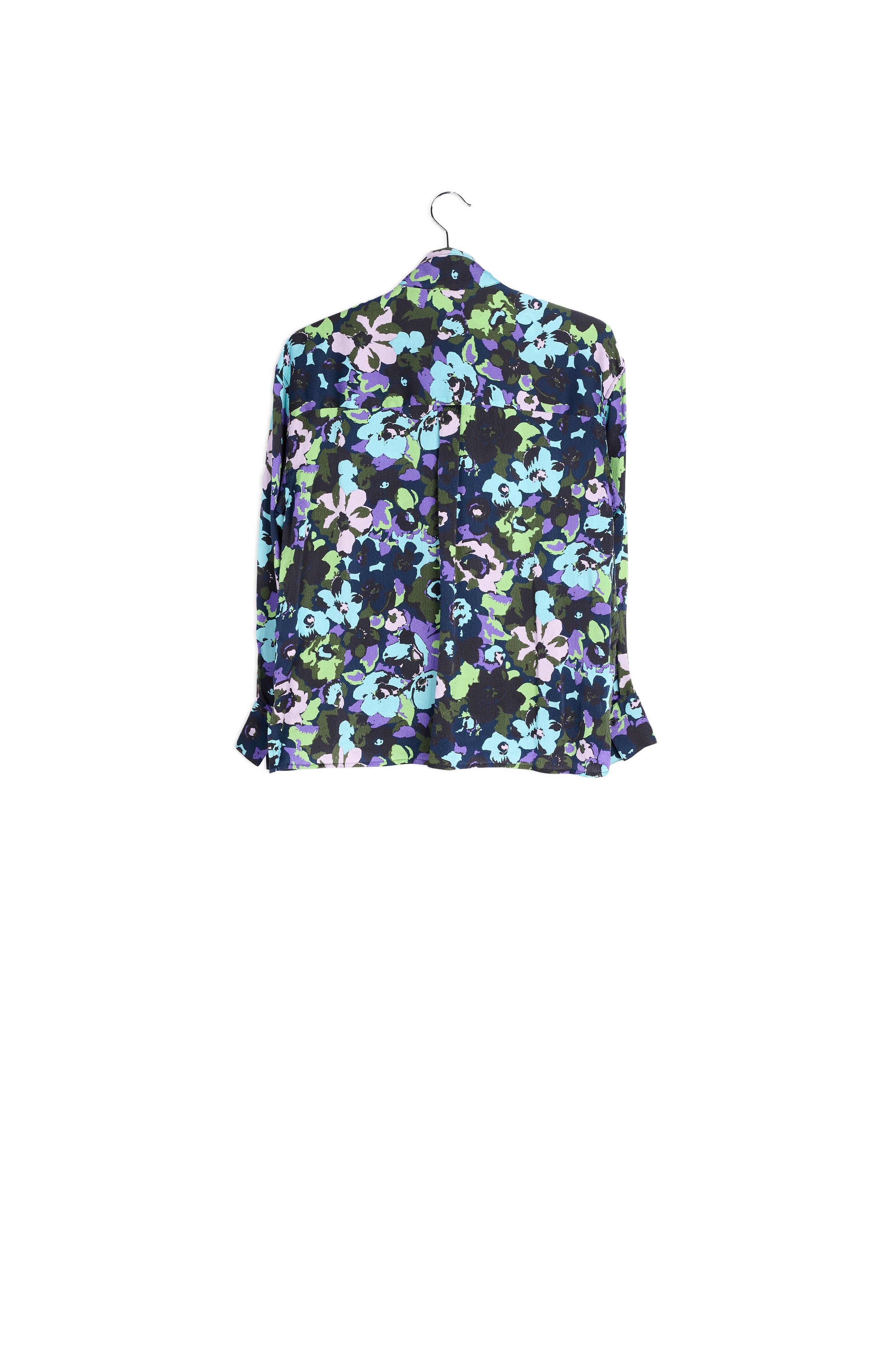 Navy blue multifloral silk bowtie shirt RE—SSENTIEL | Essentiel second hand