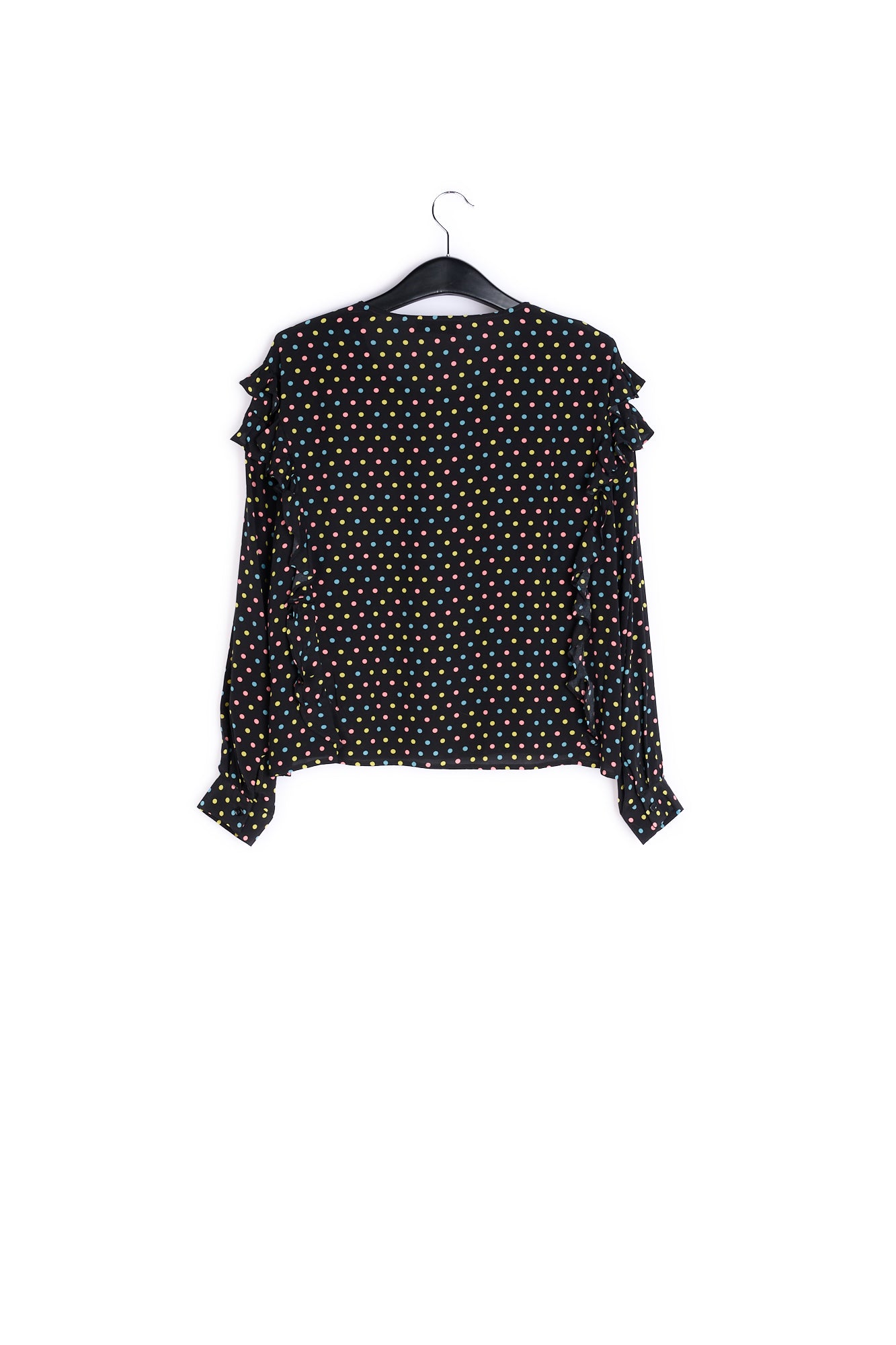 Black polka-dot top with ruffles RE—SSENTIEL | Essentiel second hand