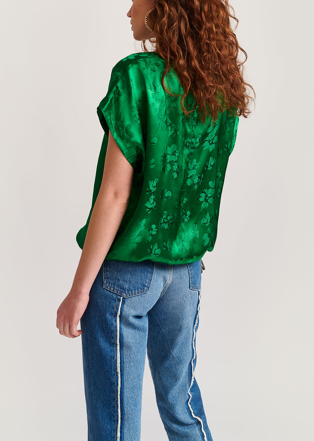 Groene top van bloemenjacquard RE—SSENTIEL | Essentiel second hand