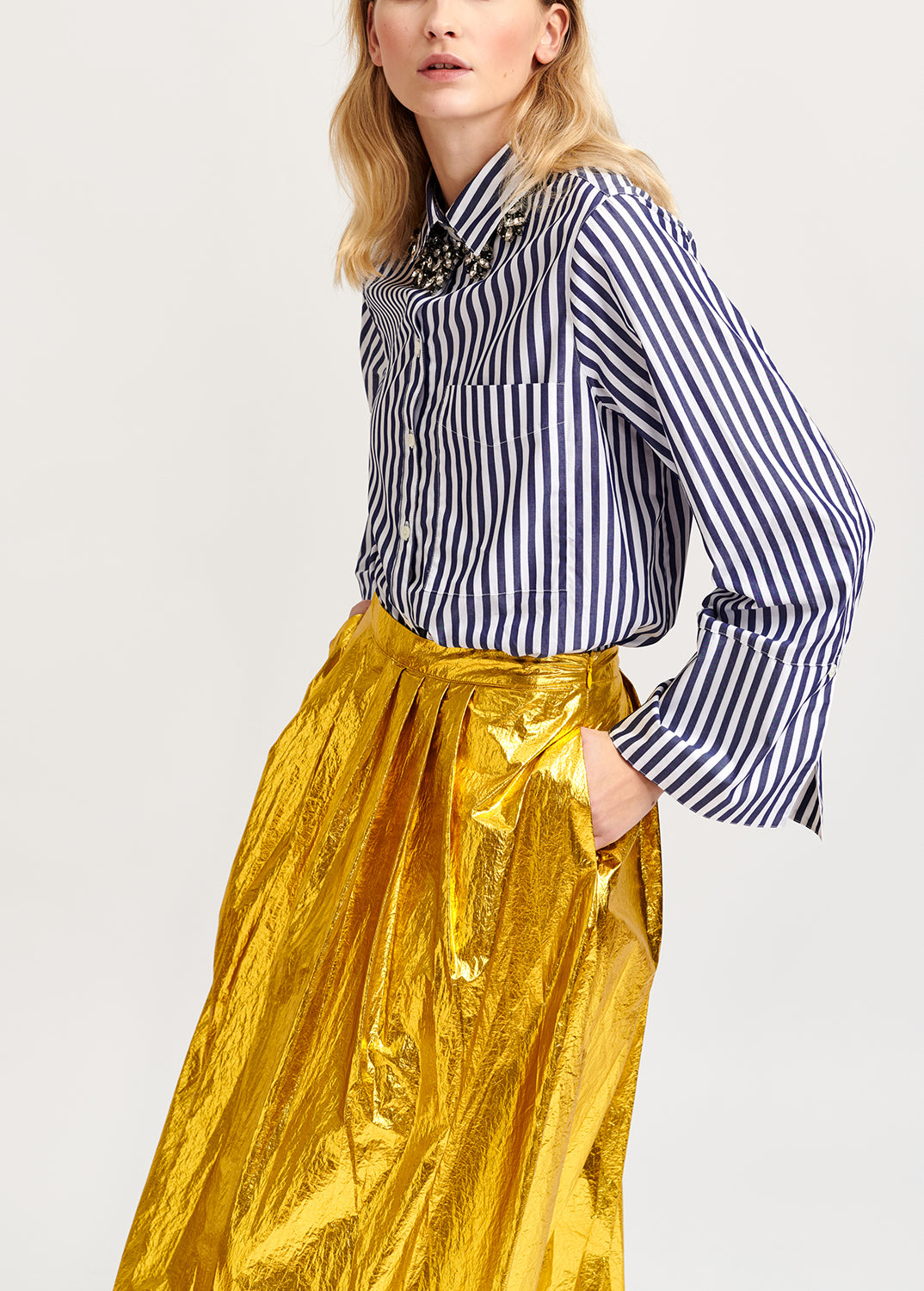 White and dark blue striped cotton shirt RE—SSENTIEL | Essentiel second hand