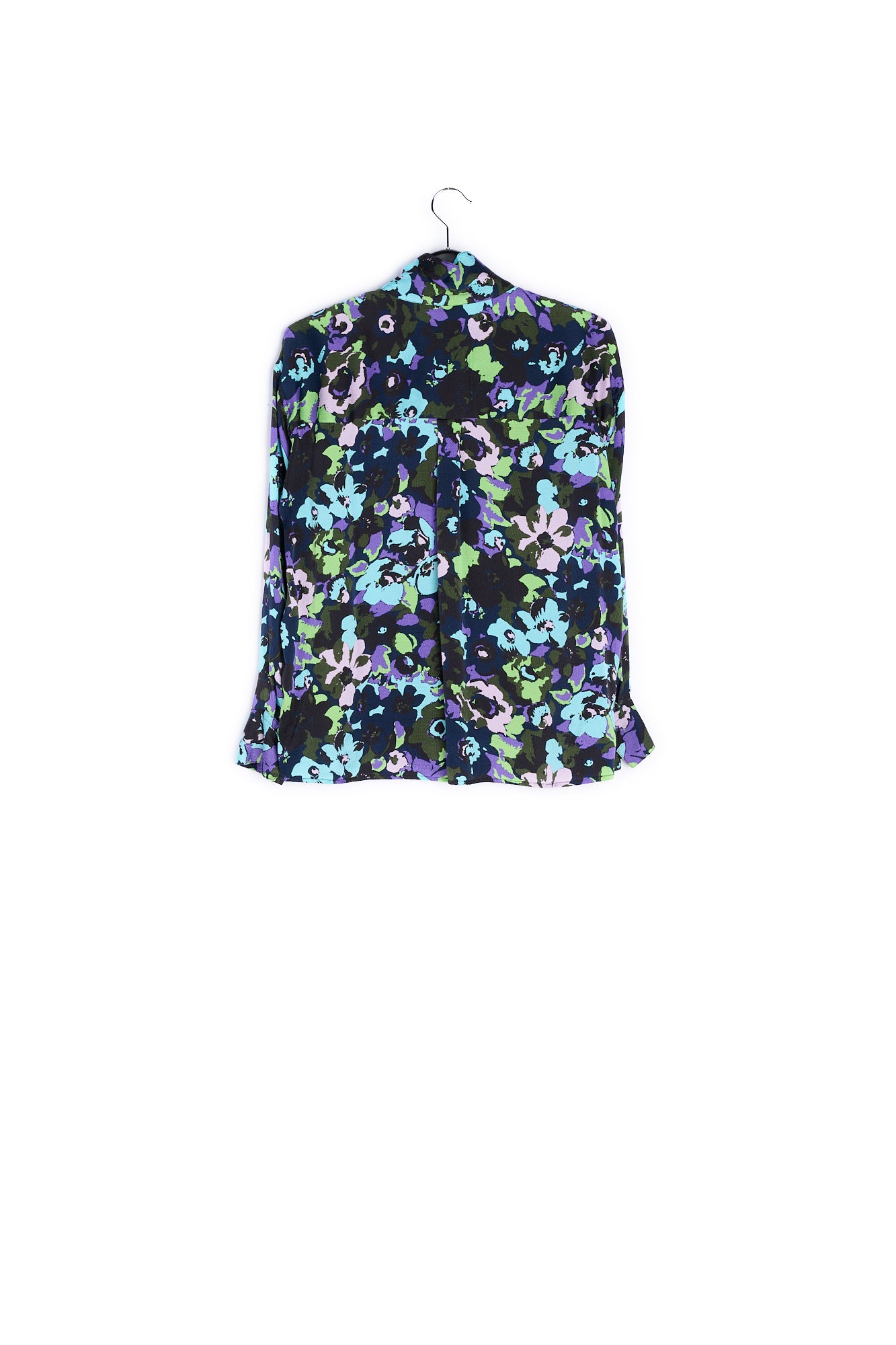 Turquoise multifloral silk bowtie shirt RE—SSENTIEL | Essentiel second hand