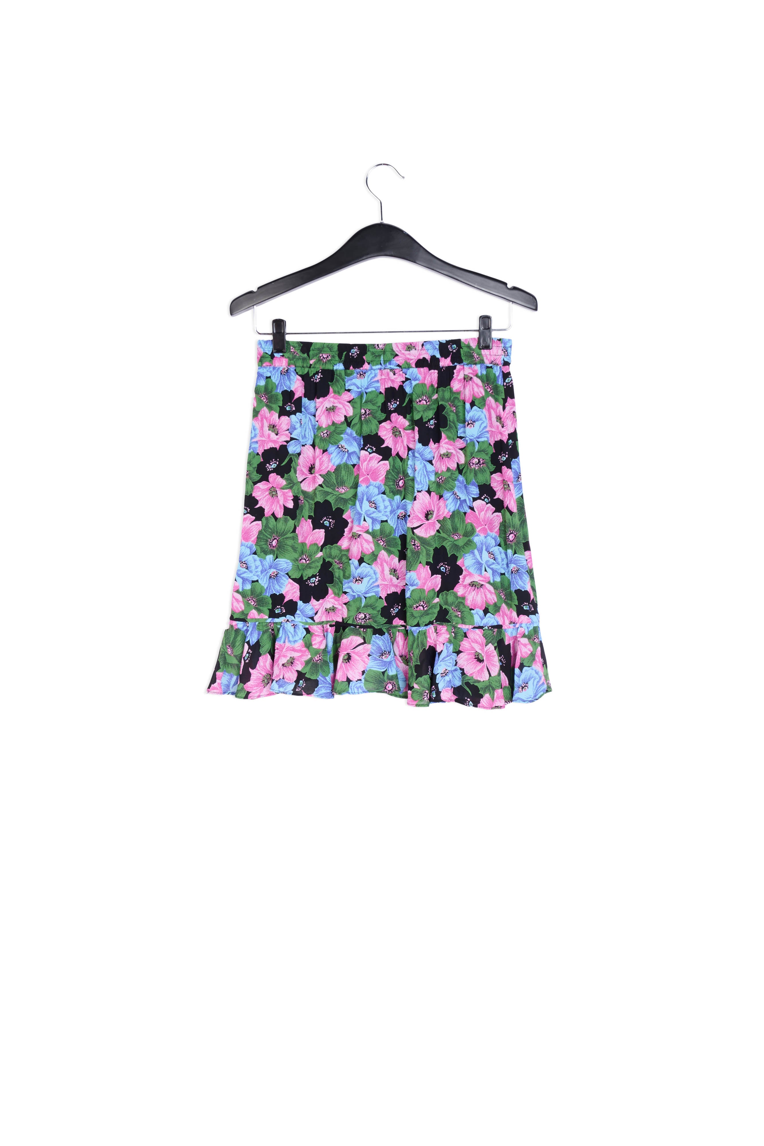 Minijupe portefeuille rose, bleu clair et vert bouteille à imprimé floral RE—SSENTIEL | Essentiel second hand