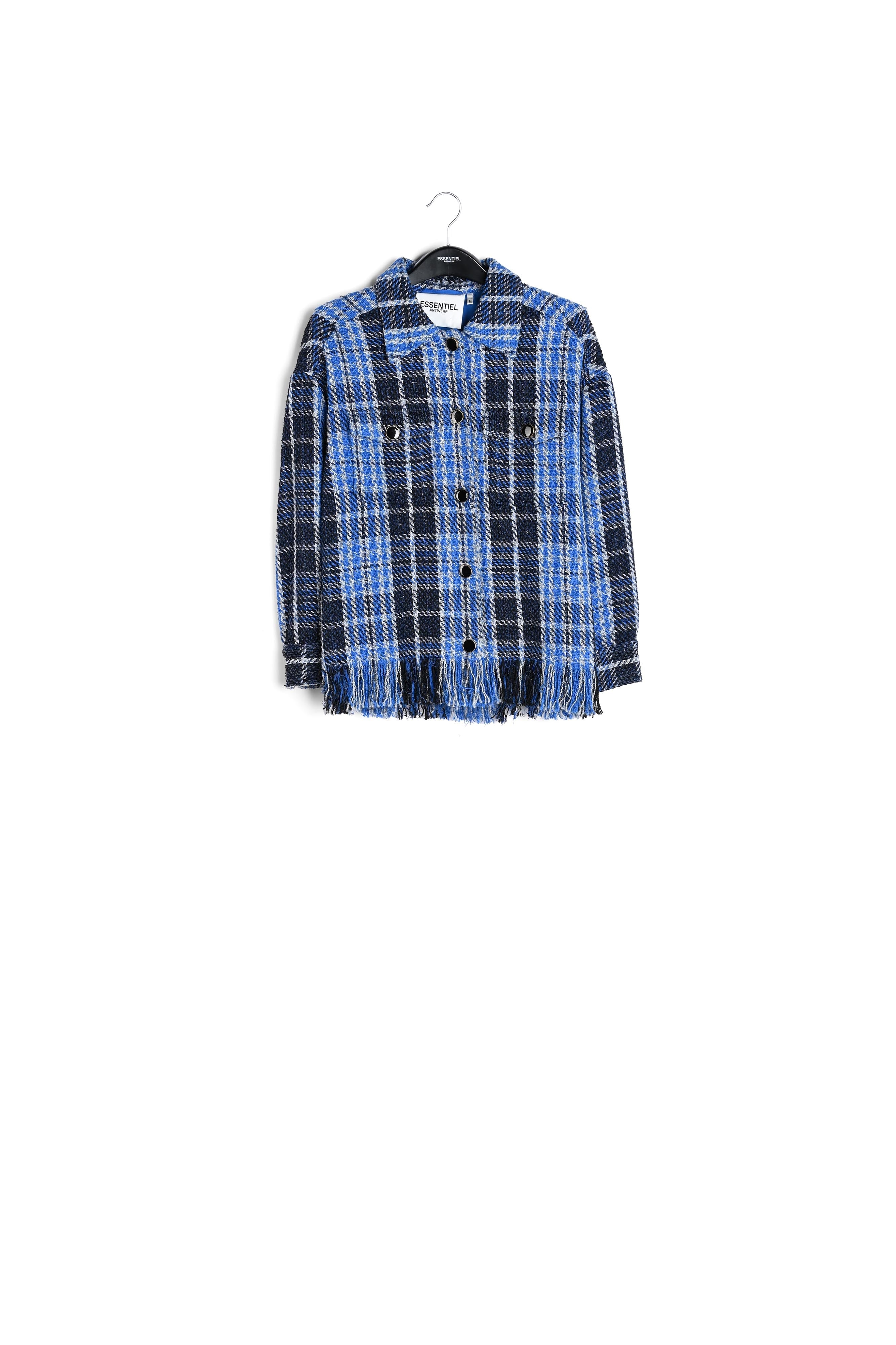 Blue check jacket with fringed hem RE—SSENTIEL | Essentiel second hand