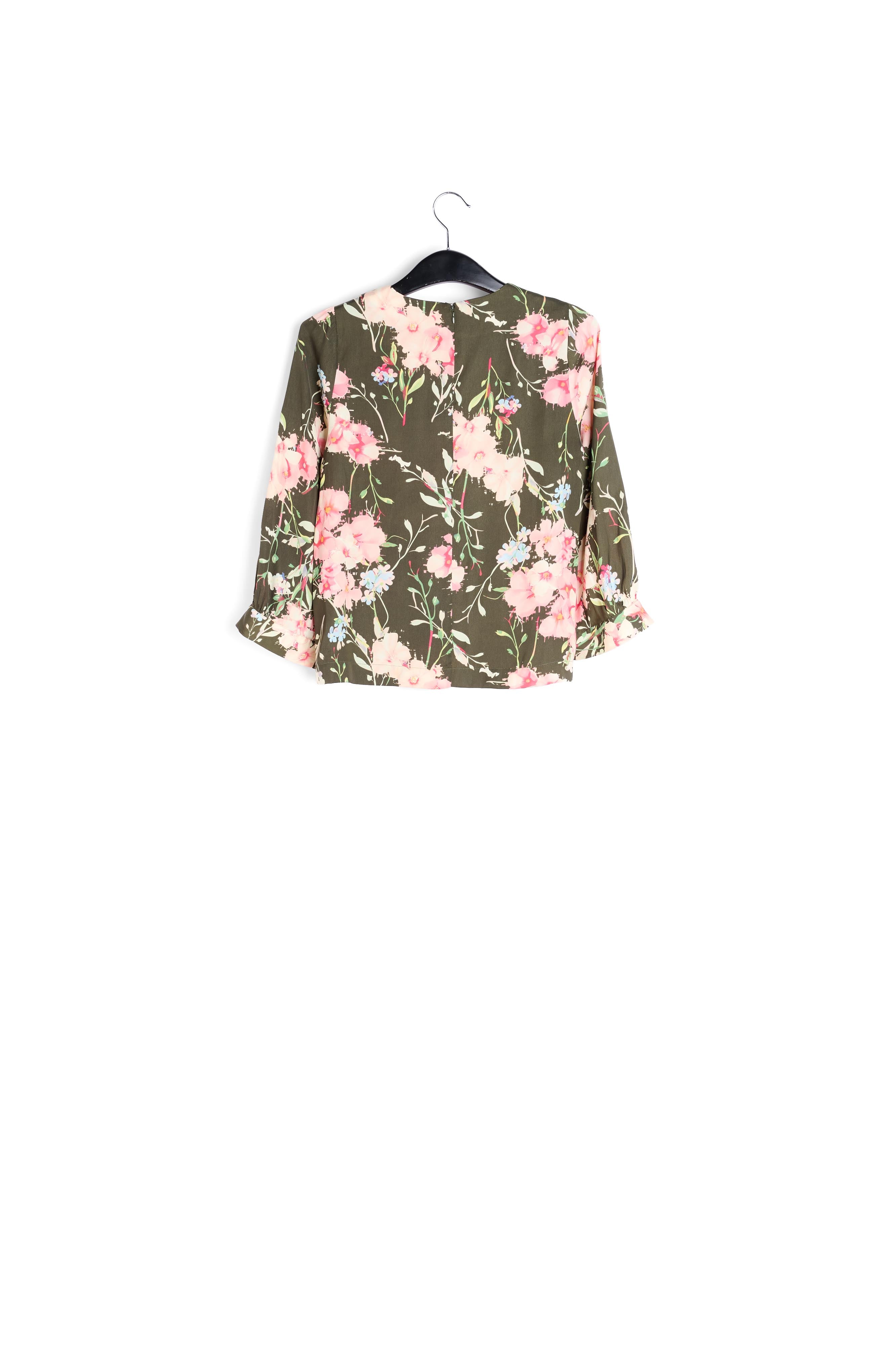Khaki floral top with puff sleeves RE—SSENTIEL | Essentiel second hand
