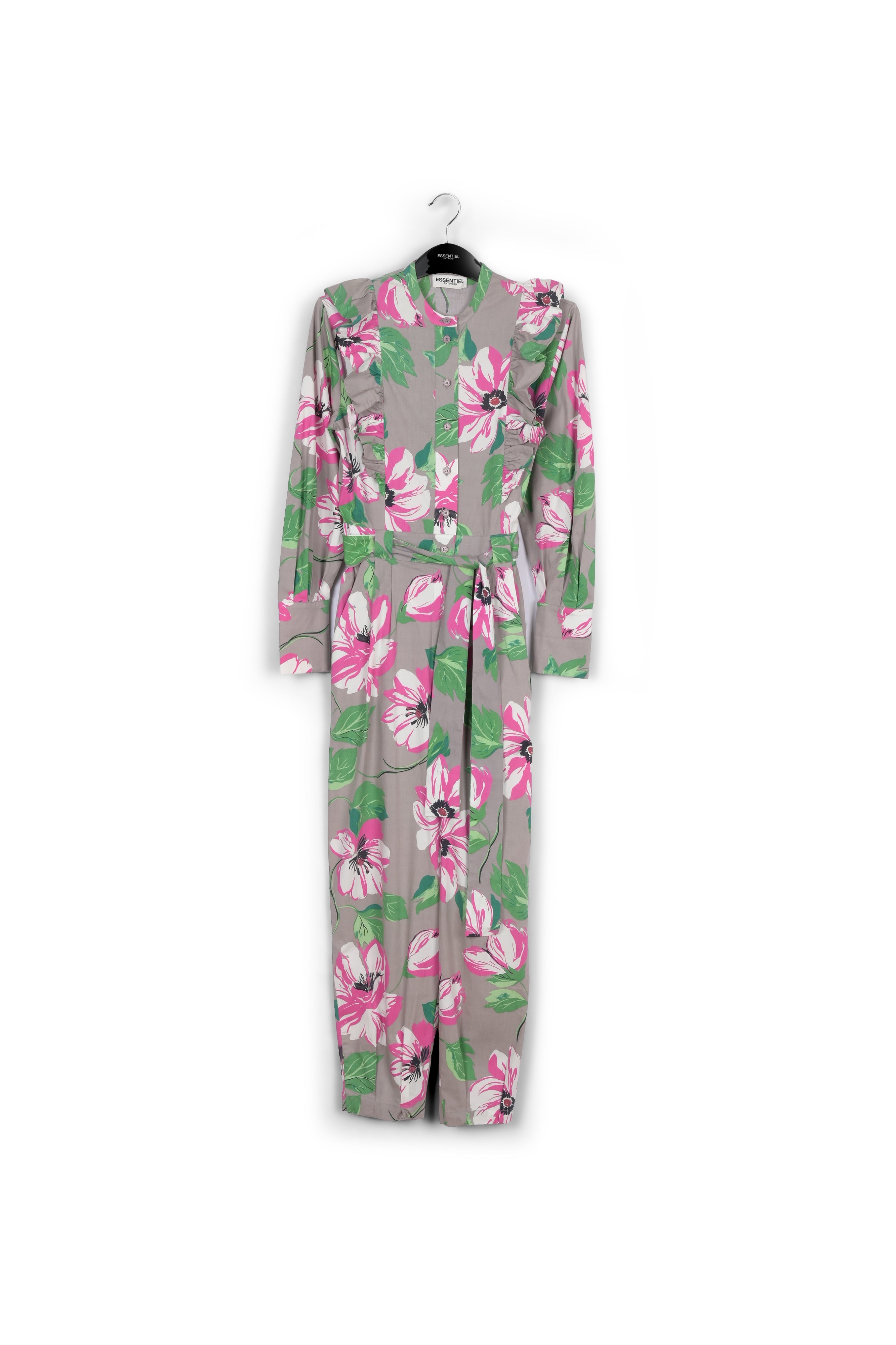 Combinaison en coton gris fleuri avec ruches RE—SSENTIEL | Essentiel second hand