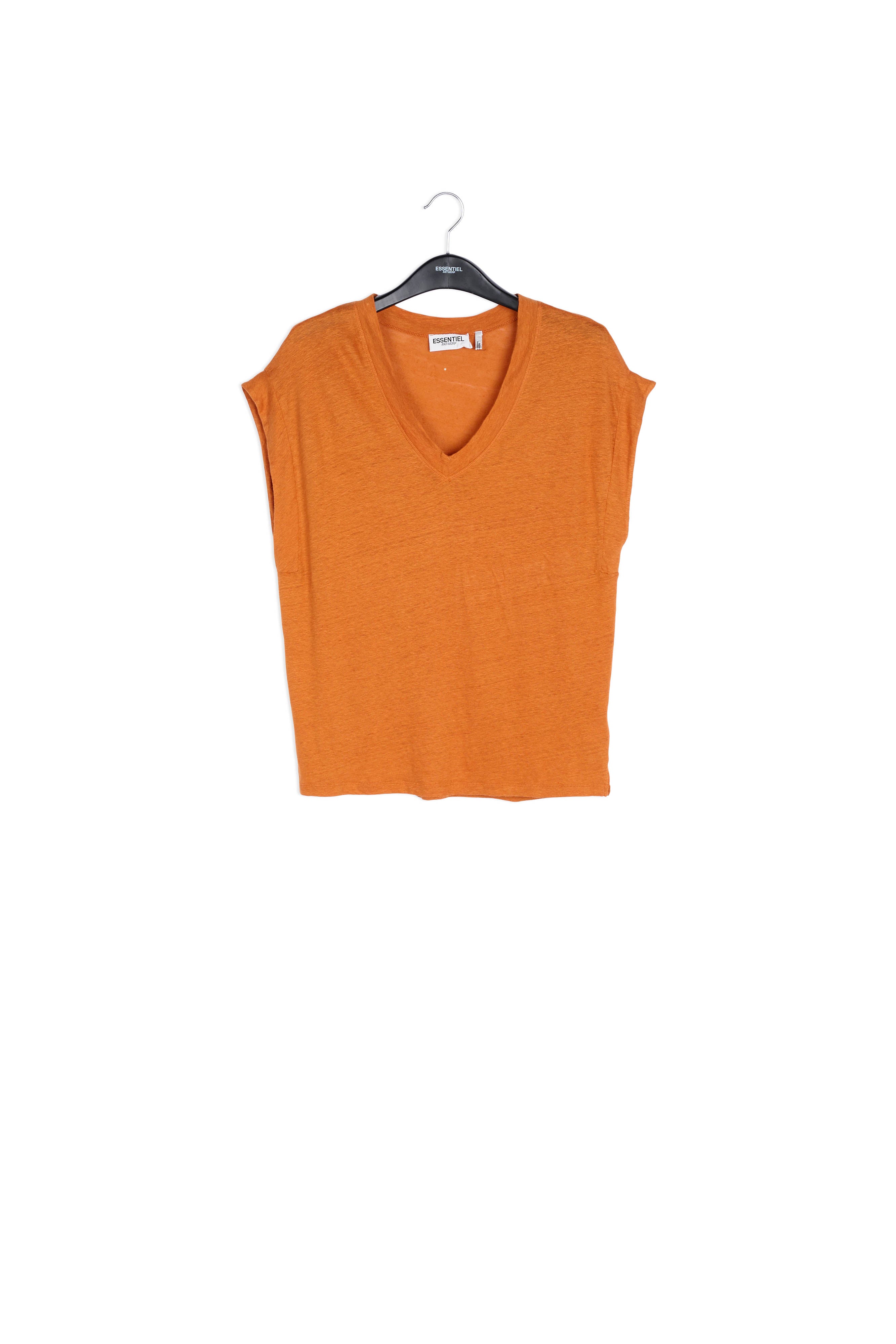 Orange linen v-neck t-shirt RE—SSENTIEL | Essentiel second hand