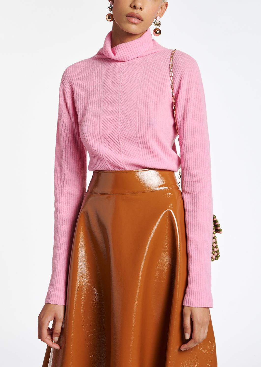 Pink merino wool ribbed turtleneck sweater RE—SSENTIEL | Essentiel second hand