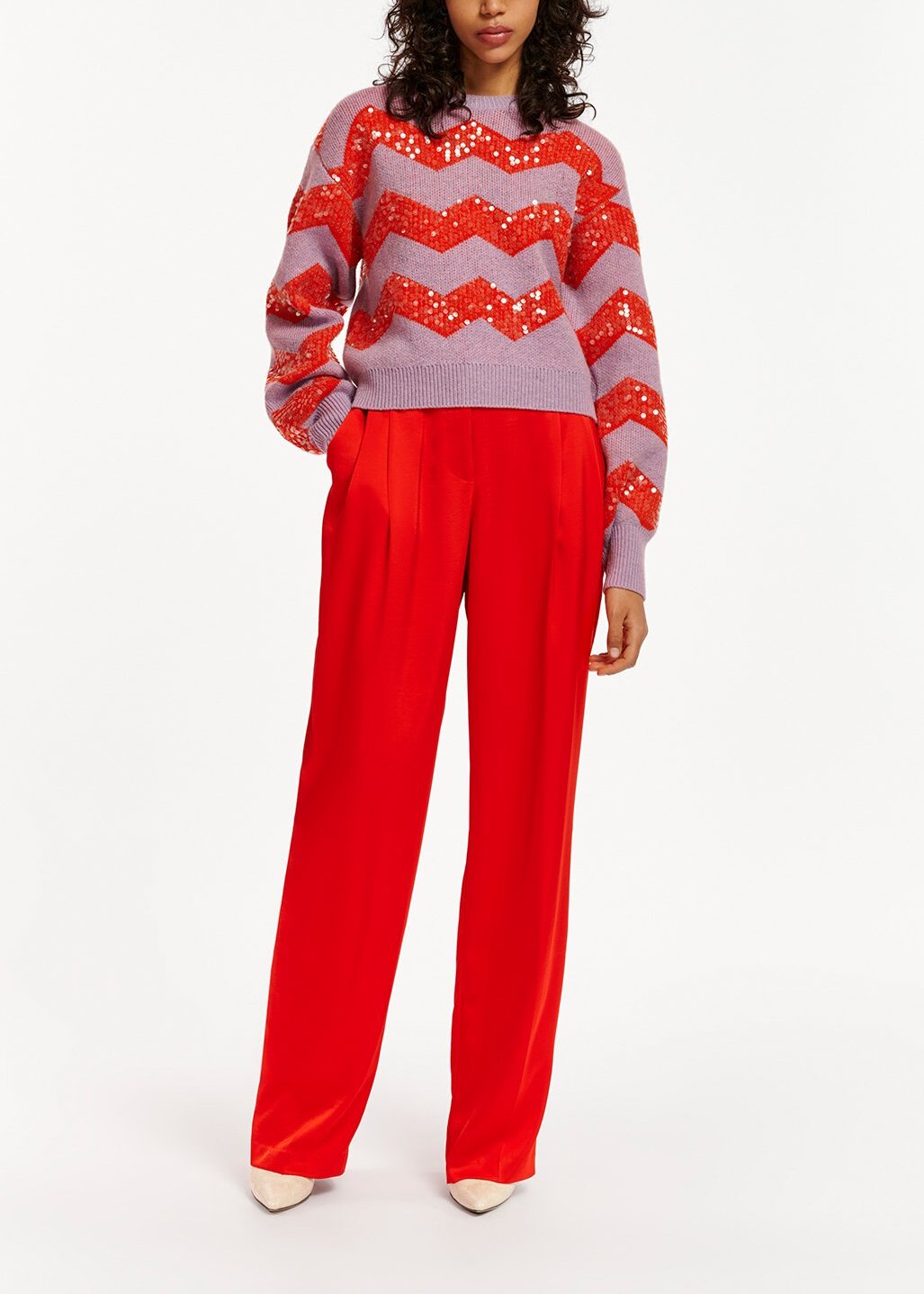 Red tapered-leg satin pants RE—SSENTIEL | Essentiel second hand