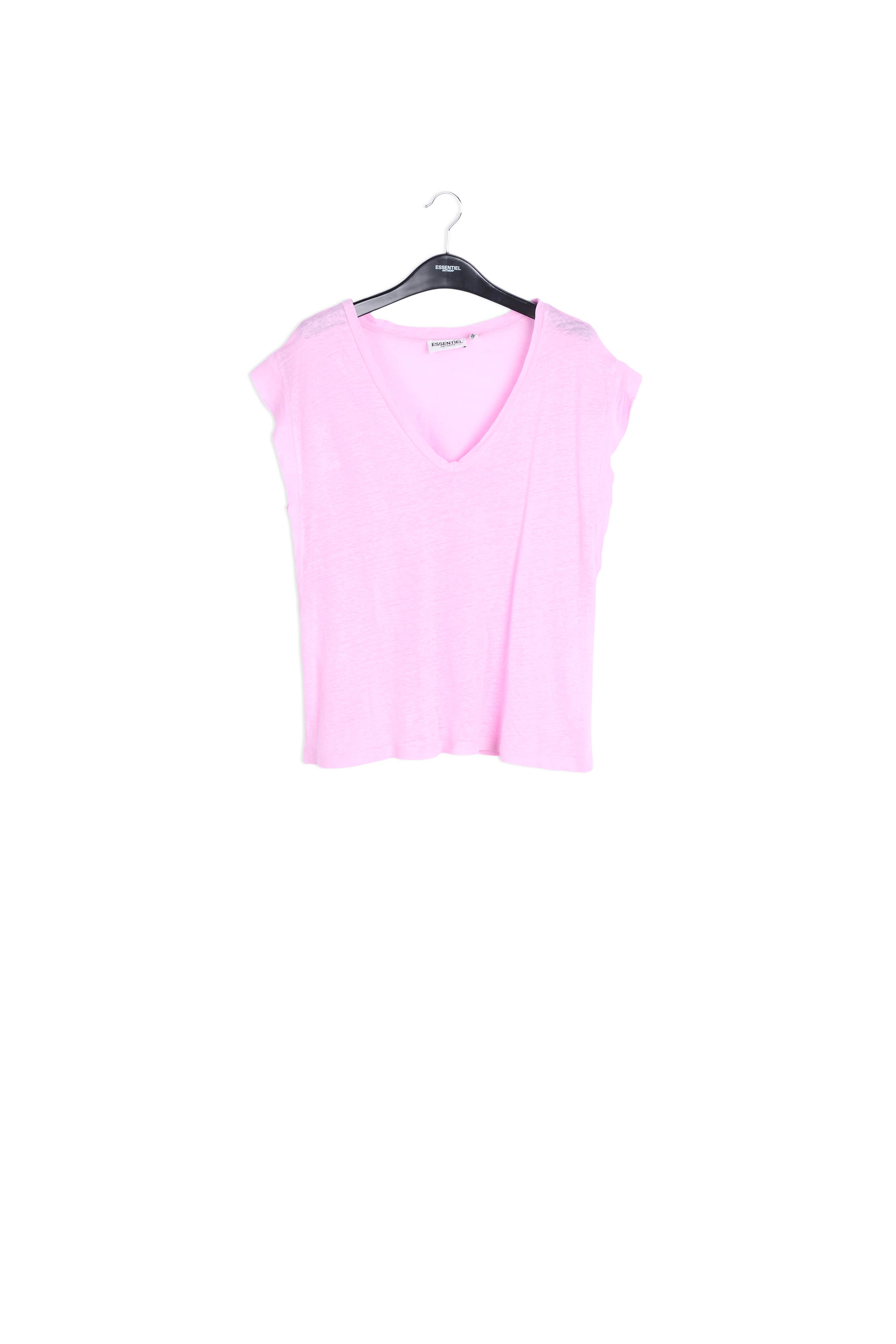 Pink linen V-neck T-Shirt RE—SSENTIEL | Essentiel second hand