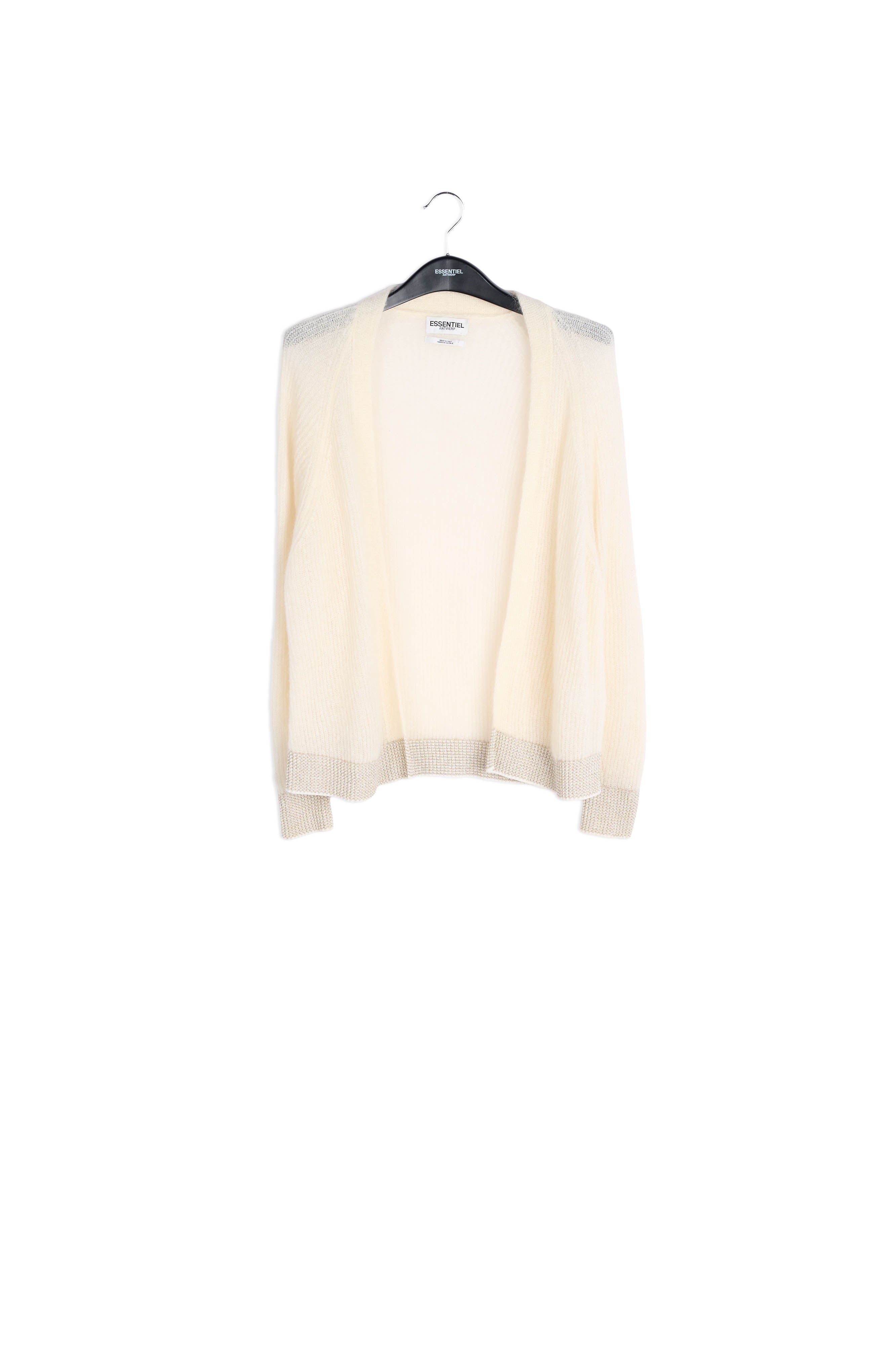 Off-white ribbed open cardigan with accentuated trims RE—SSENTIEL | Essentiel second hand