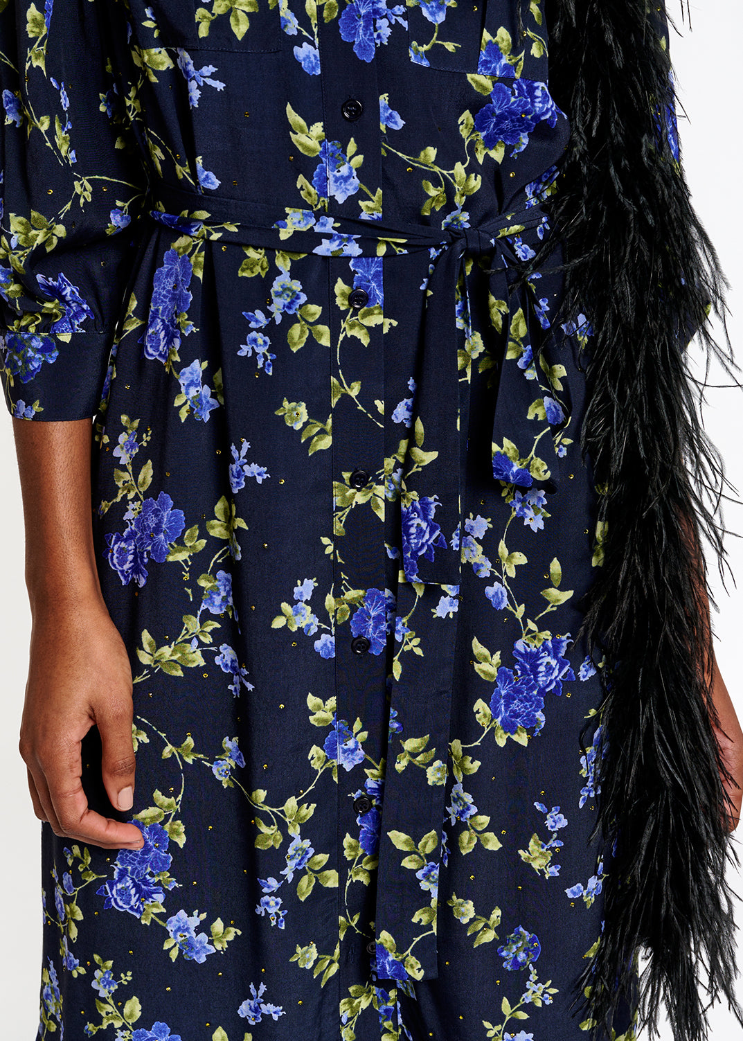 Dark blue floral print shirt dress RE—SSENTIEL | Essentiel second hand