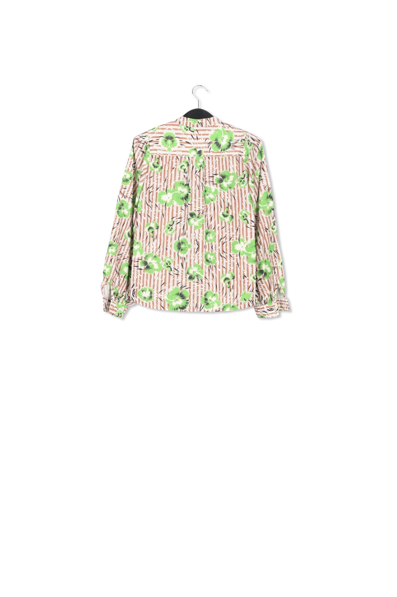 Gestreepte top met groene bloemen en pofmouwen RE—SSENTIEL | Essentiel second hand
