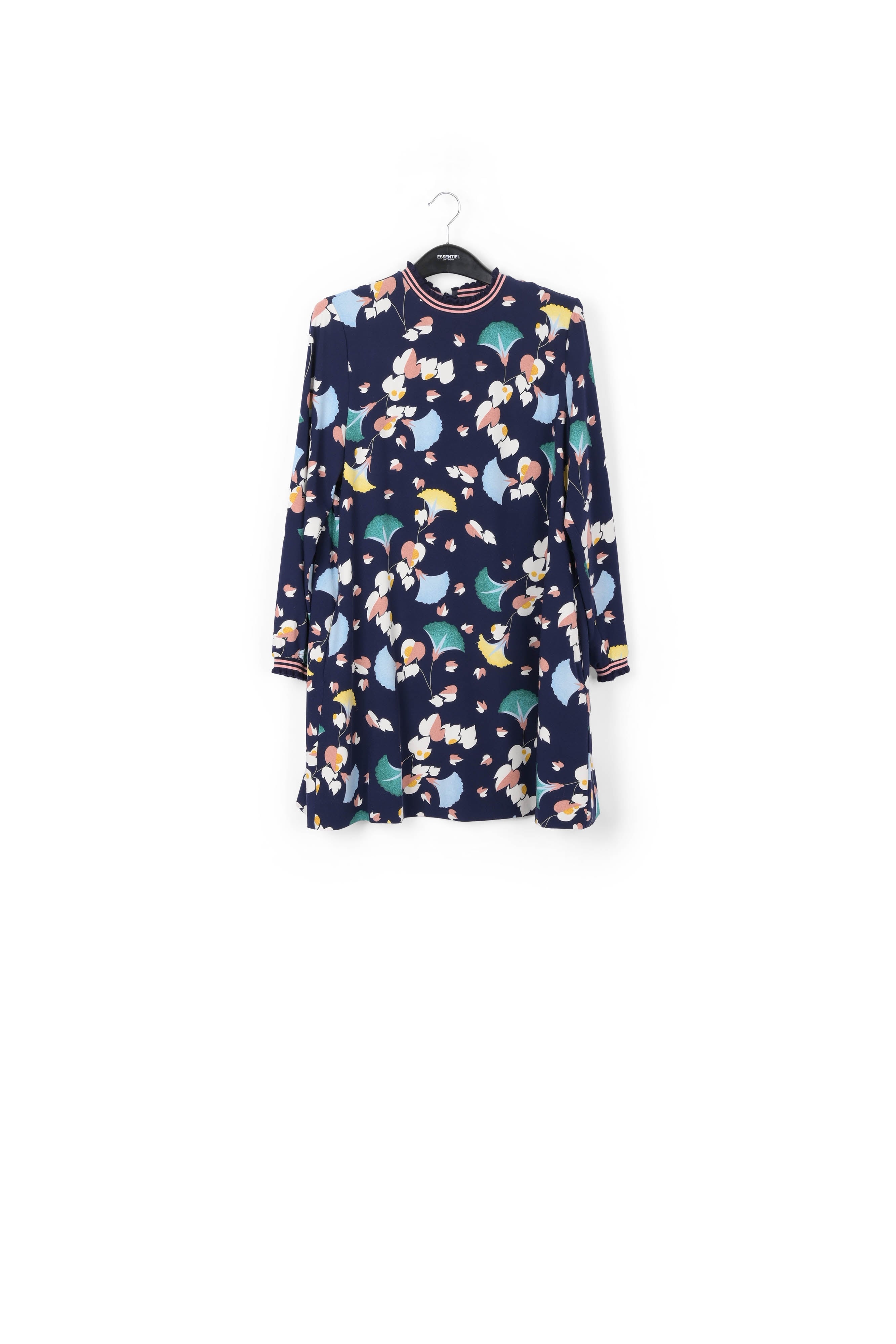 Mini robe florale noire avec ruches RE—SSENTIEL | Essentiel second hand