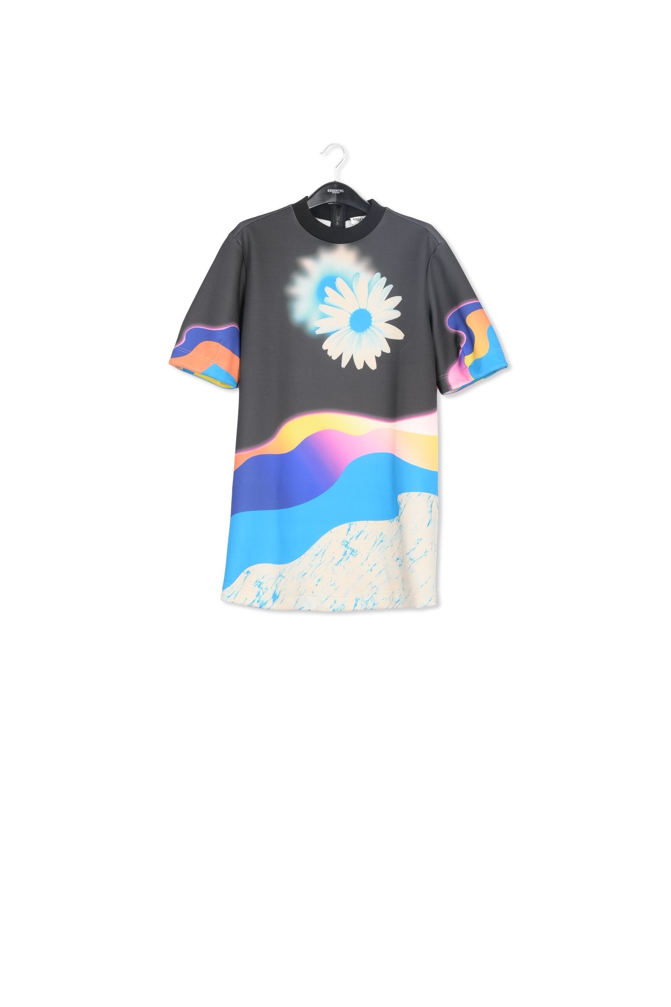 Black knee-length dress with multicolor print RE—SSENTIEL | Essentiel second hand